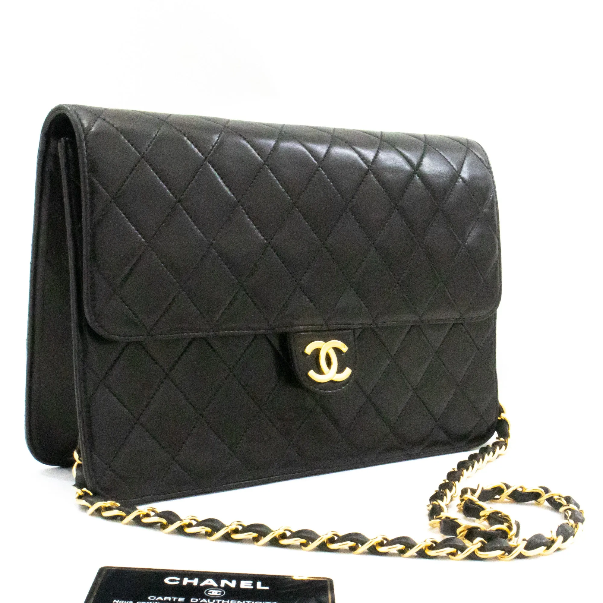 CHANEL Chain Shoulder Bag Clutch Black Quilted Flap Lambskin Purse k36