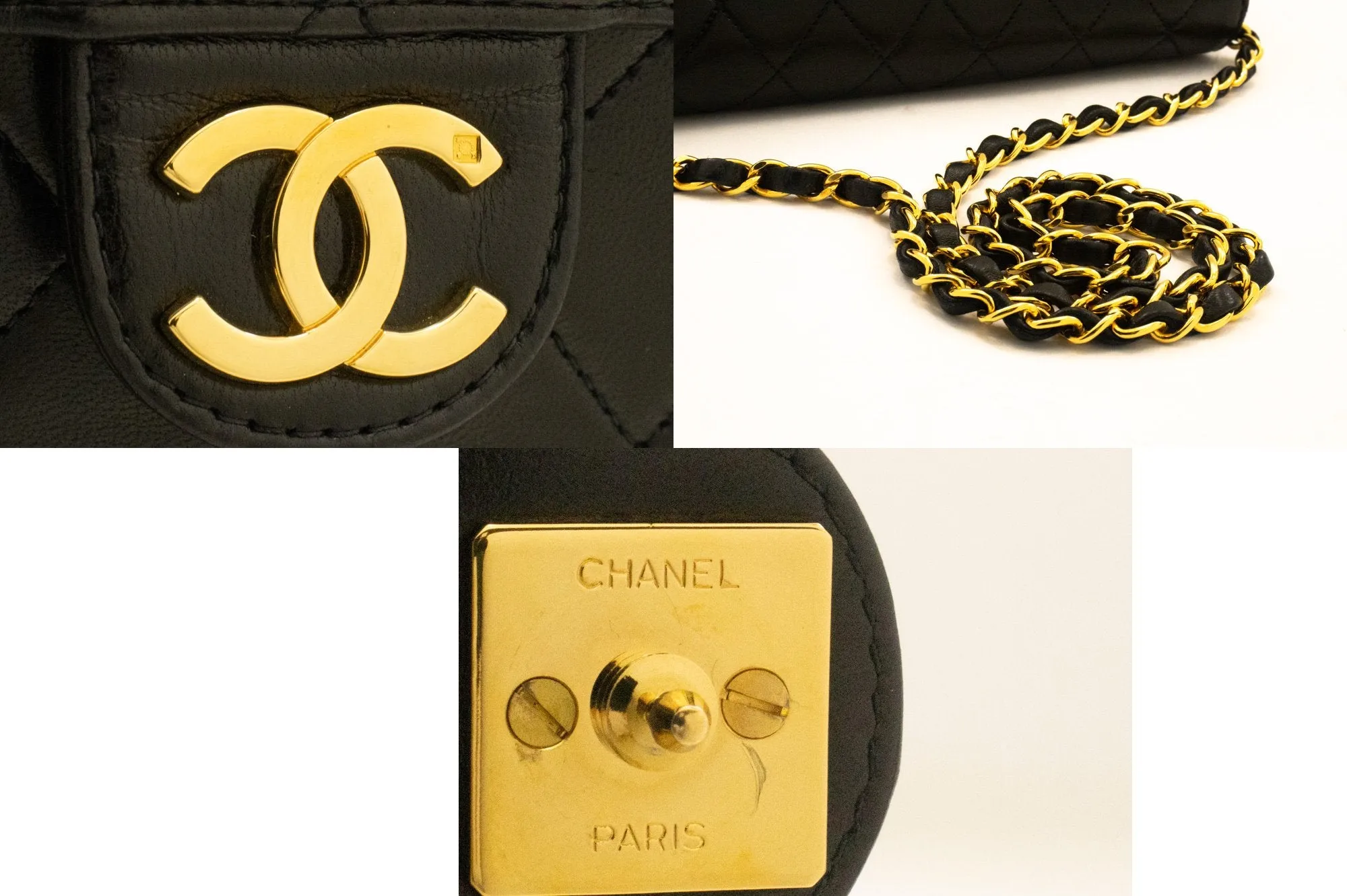 CHANEL Chain Shoulder Bag Clutch Black Quilted Flap Lambskin Purse k36
