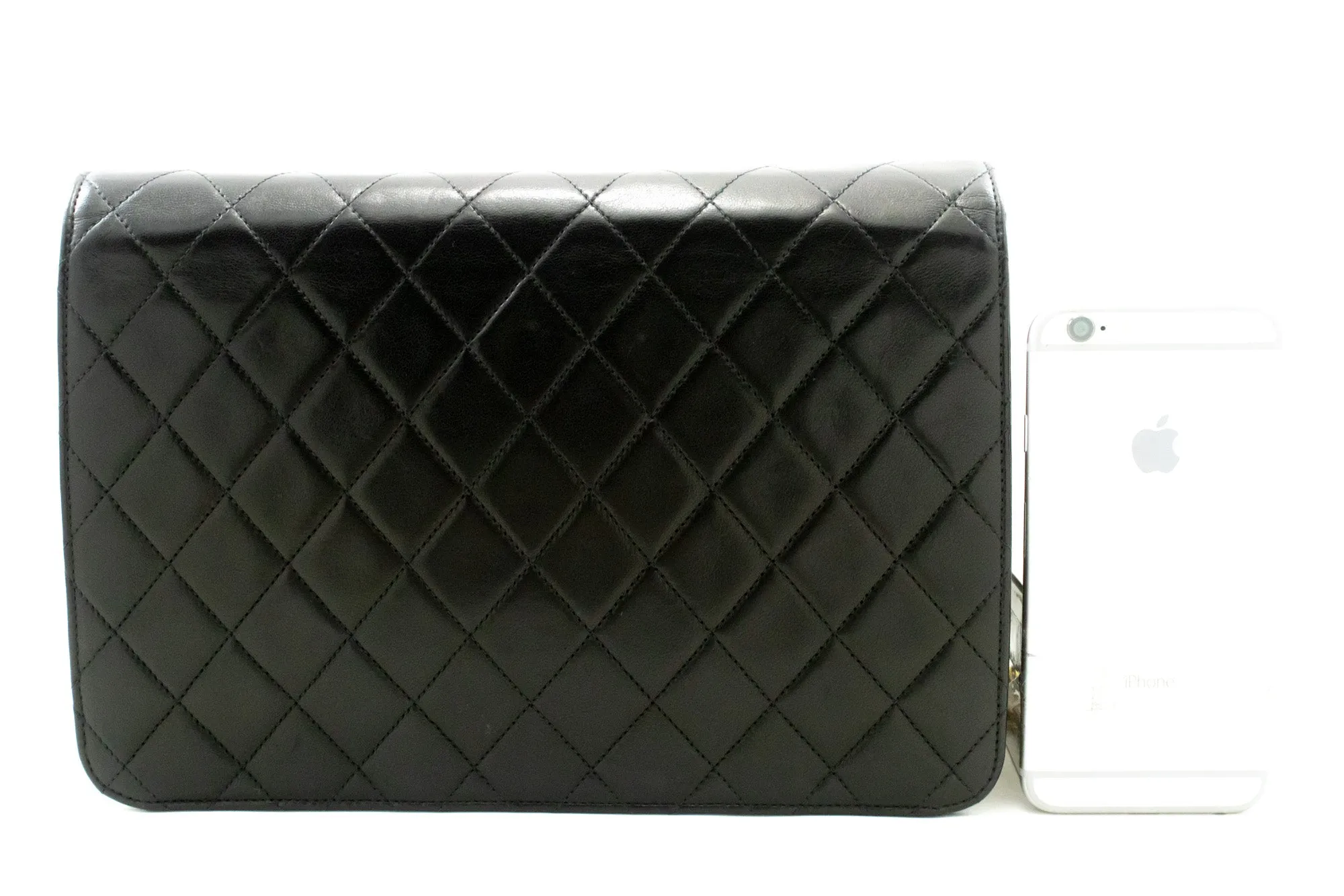 CHANEL Chain Shoulder Bag Clutch Black Quilted Flap Lambskin Purse m23