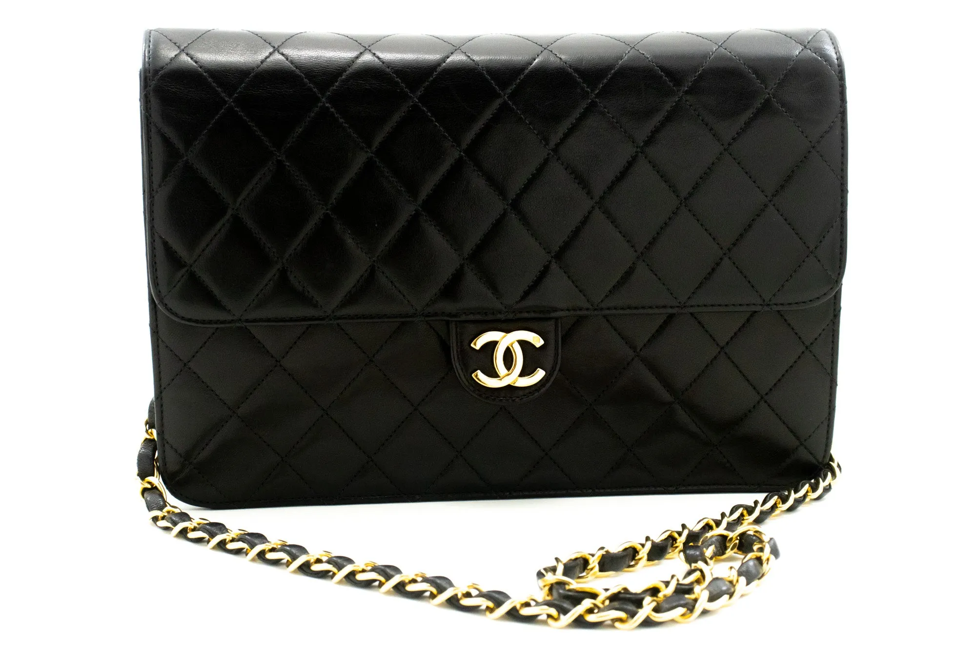 CHANEL Chain Shoulder Bag Clutch Black Quilted Flap Lambskin Purse m23