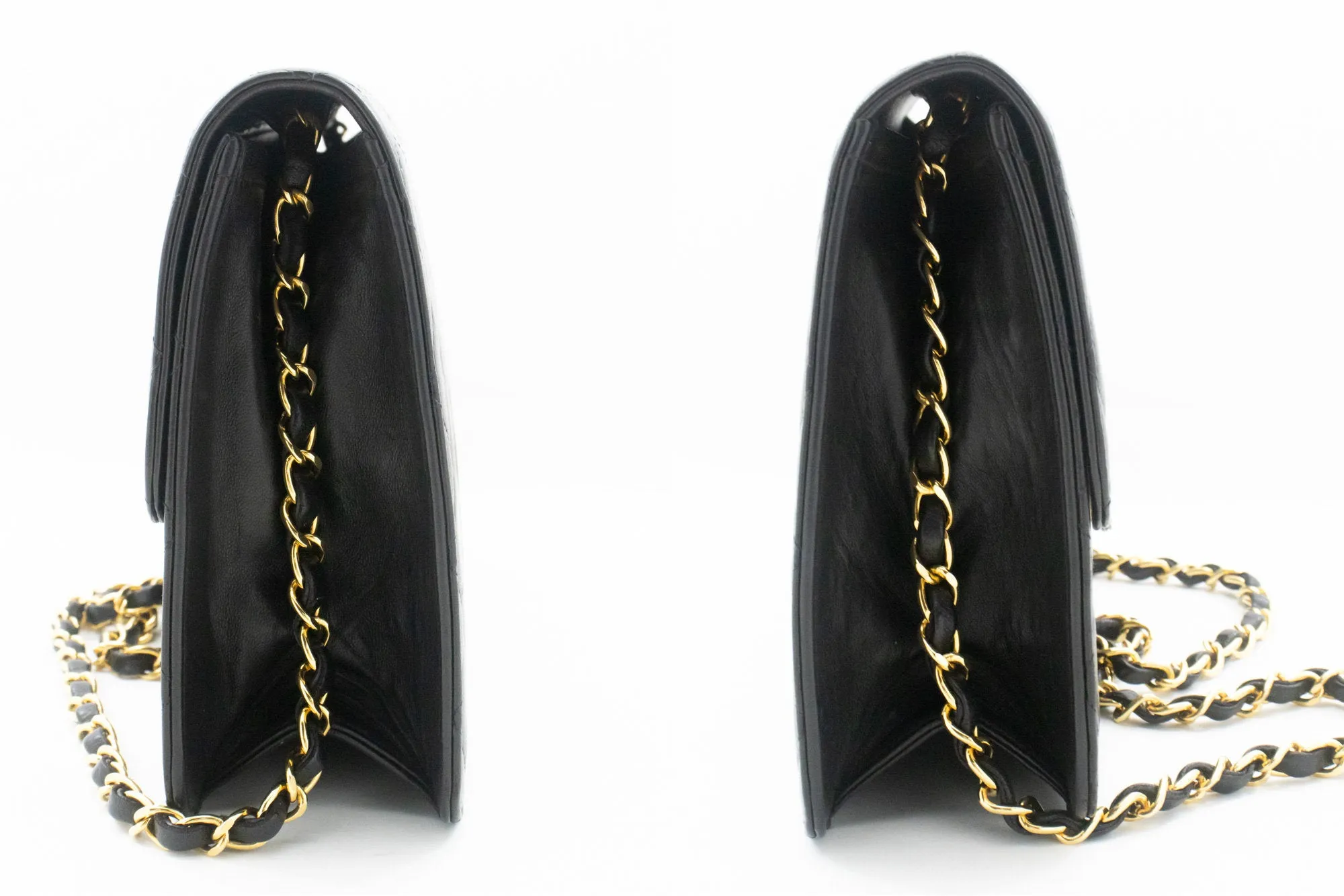 CHANEL Chain Shoulder Bag Clutch Black Quilted Flap Lambskin Purse m23