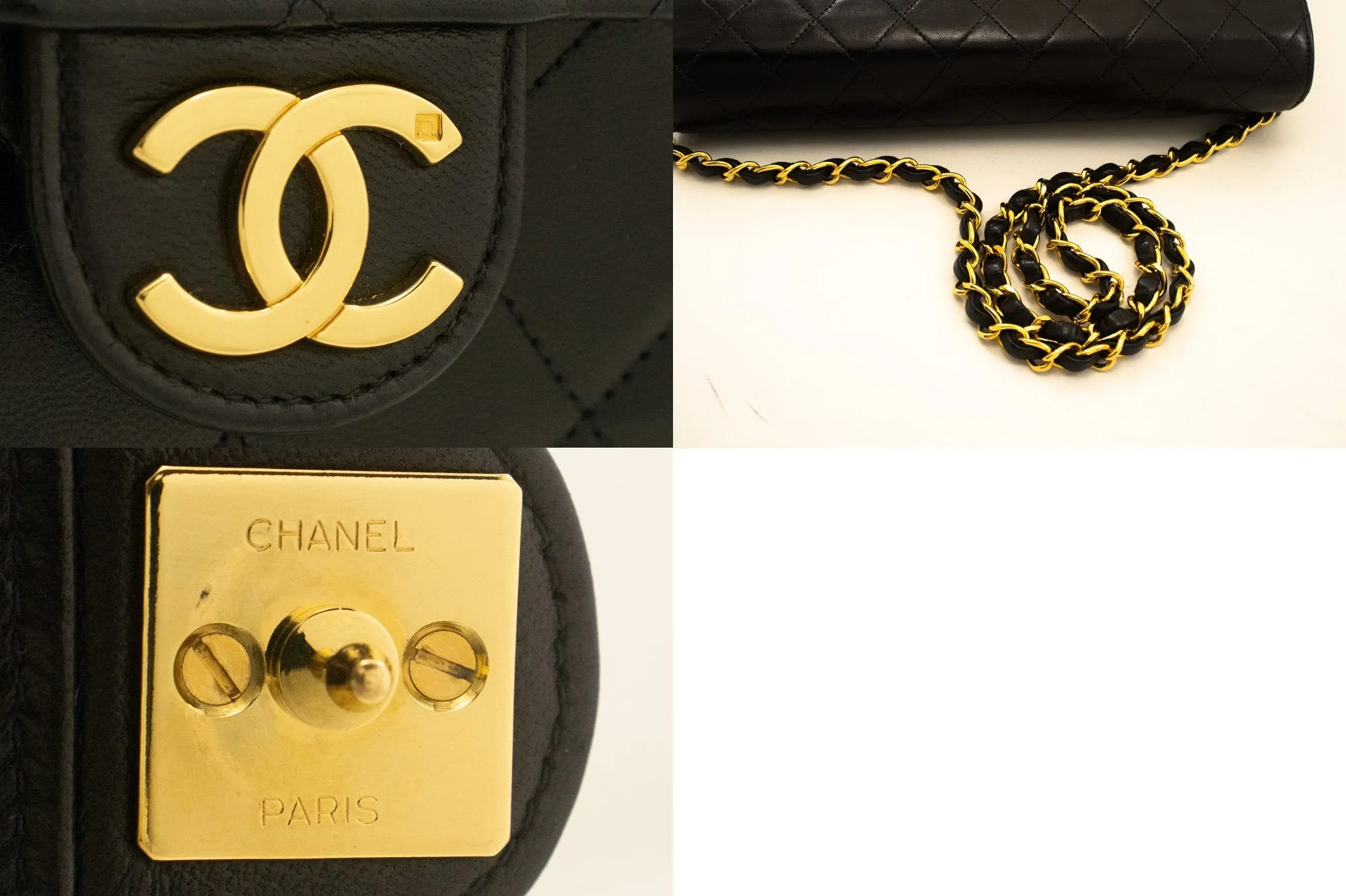 CHANEL Chain Shoulder Bag Clutch Black Quilted Flap Lambskin Purse m23