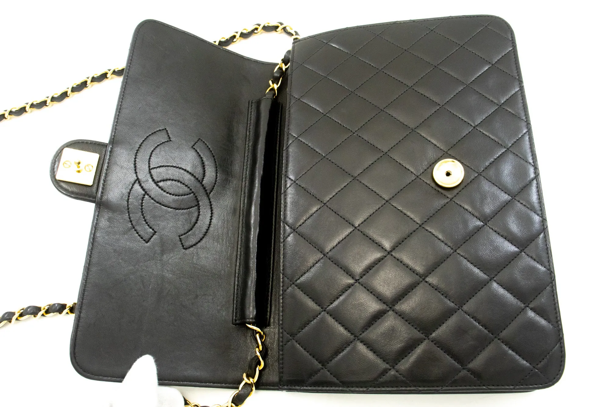 CHANEL Chain Shoulder Bag Clutch Black Quilted Flap Lambskin Purse m23