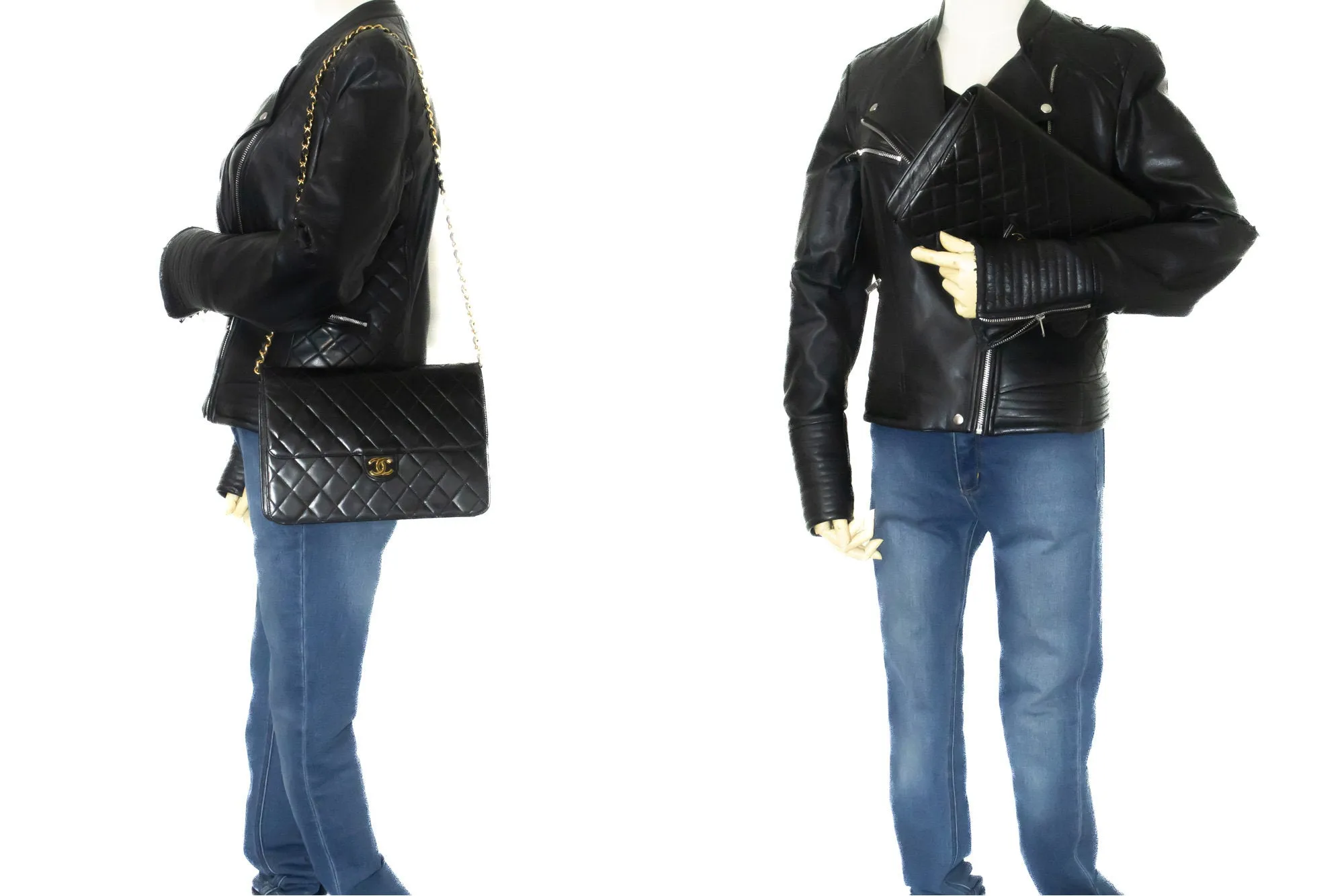 CHANEL Chain Shoulder Bag Clutch Black Quilted Flap Lambskin Purse m23