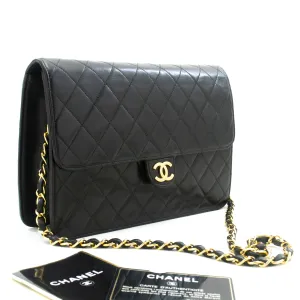 CHANEL Chain Shoulder Bag Clutch Black Quilted Flap Lambskin Purse m23