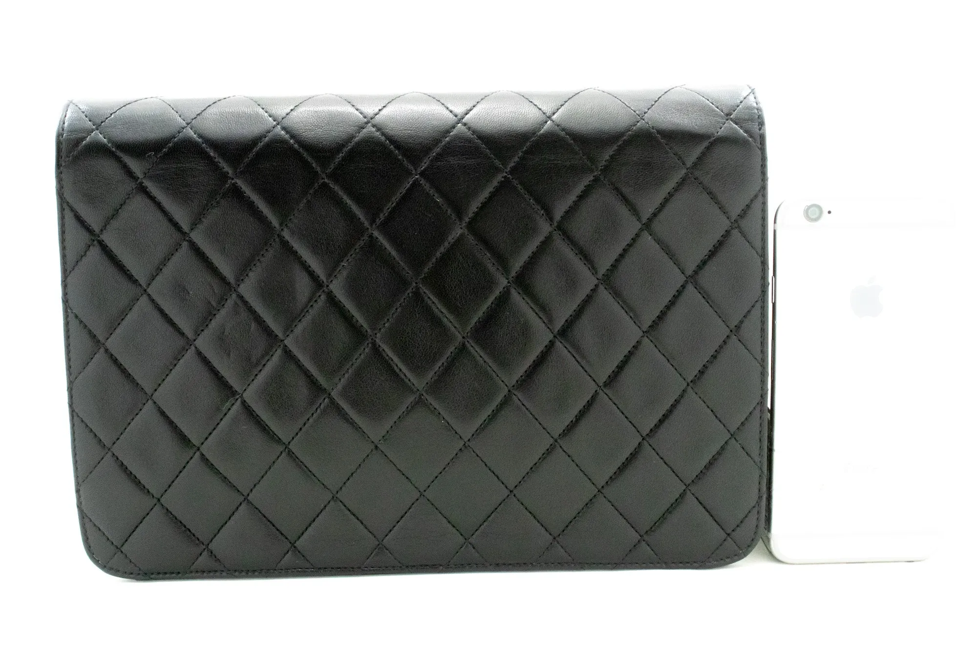 CHANEL Chain Shoulder Bag Clutch Black Quilted Flap Lambskin Purse n32