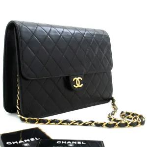 CHANEL Chain Shoulder Bag Clutch Black Quilted Flap Lambskin Purse n32