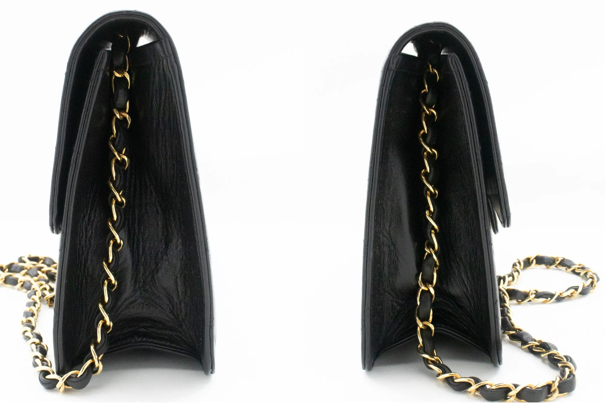 CHANEL Chain Shoulder Bag Clutch Black Quilted Flap Lambskin Purse n32