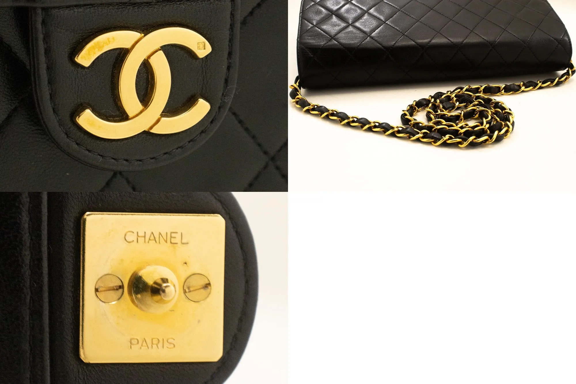 CHANEL Chain Shoulder Bag Clutch Black Quilted Flap Lambskin Purse n32