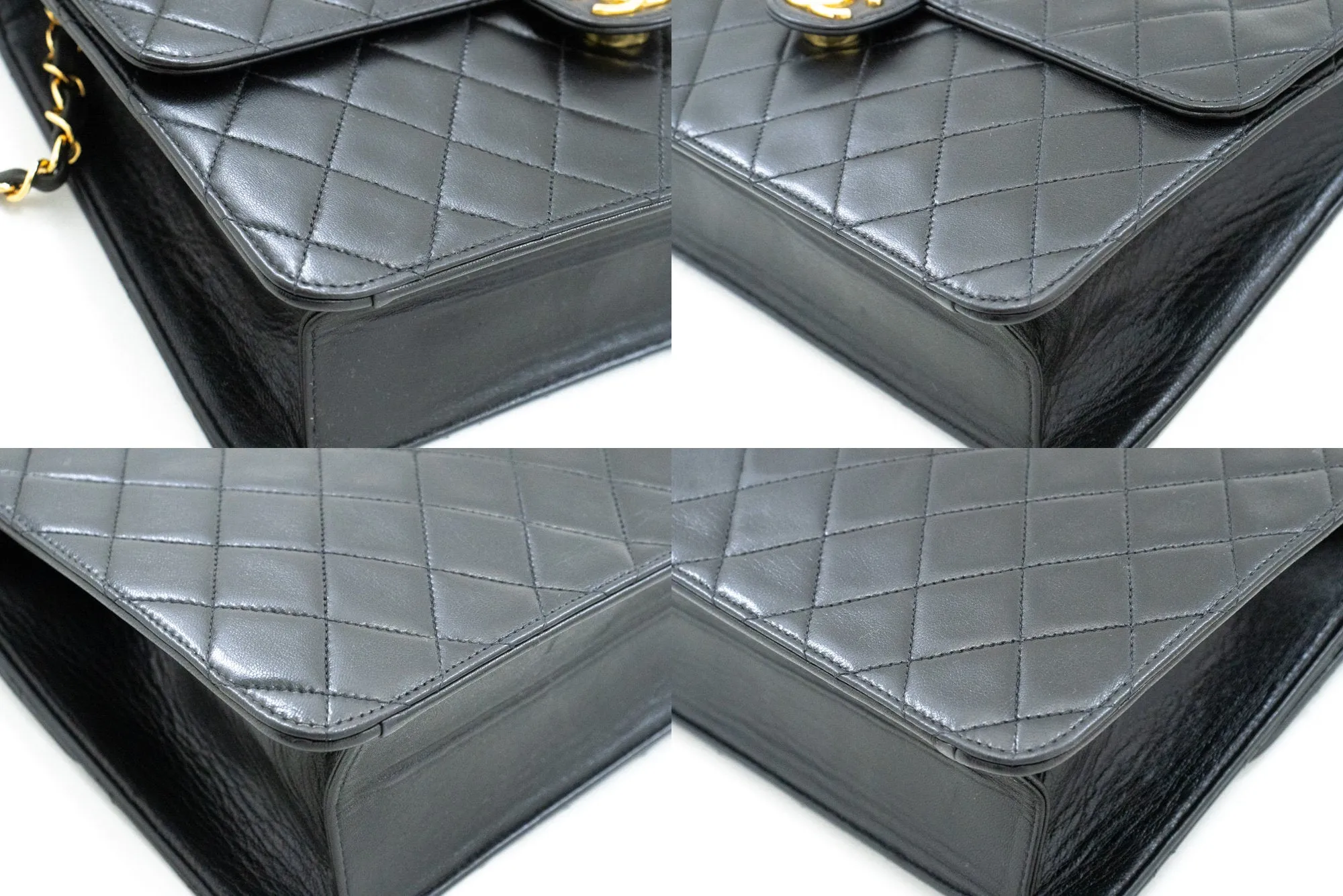 CHANEL Chain Shoulder Bag Clutch Black Quilted Flap Lambskin Purse n32