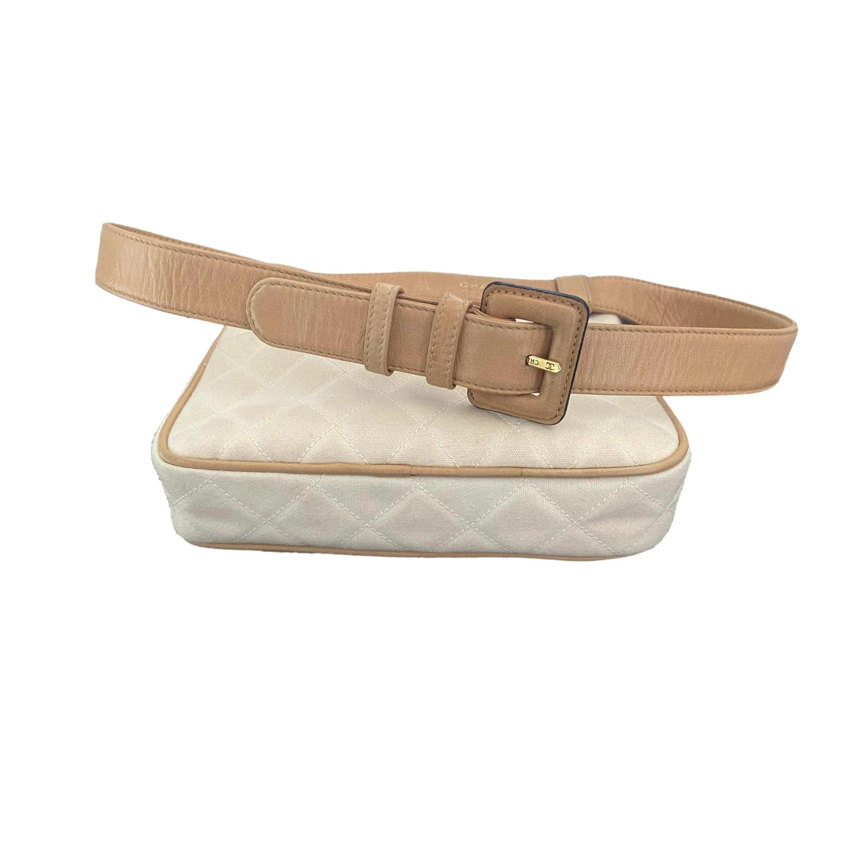 Chanel Cream and Beige Quilted Belt Bag