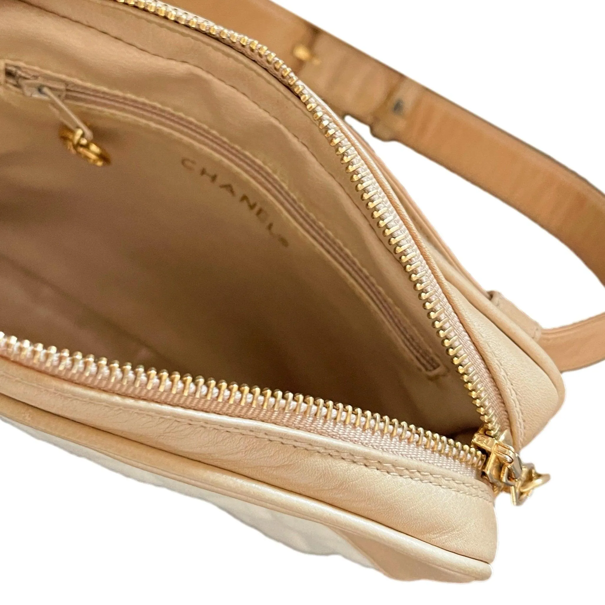 Chanel Cream and Beige Quilted Belt Bag