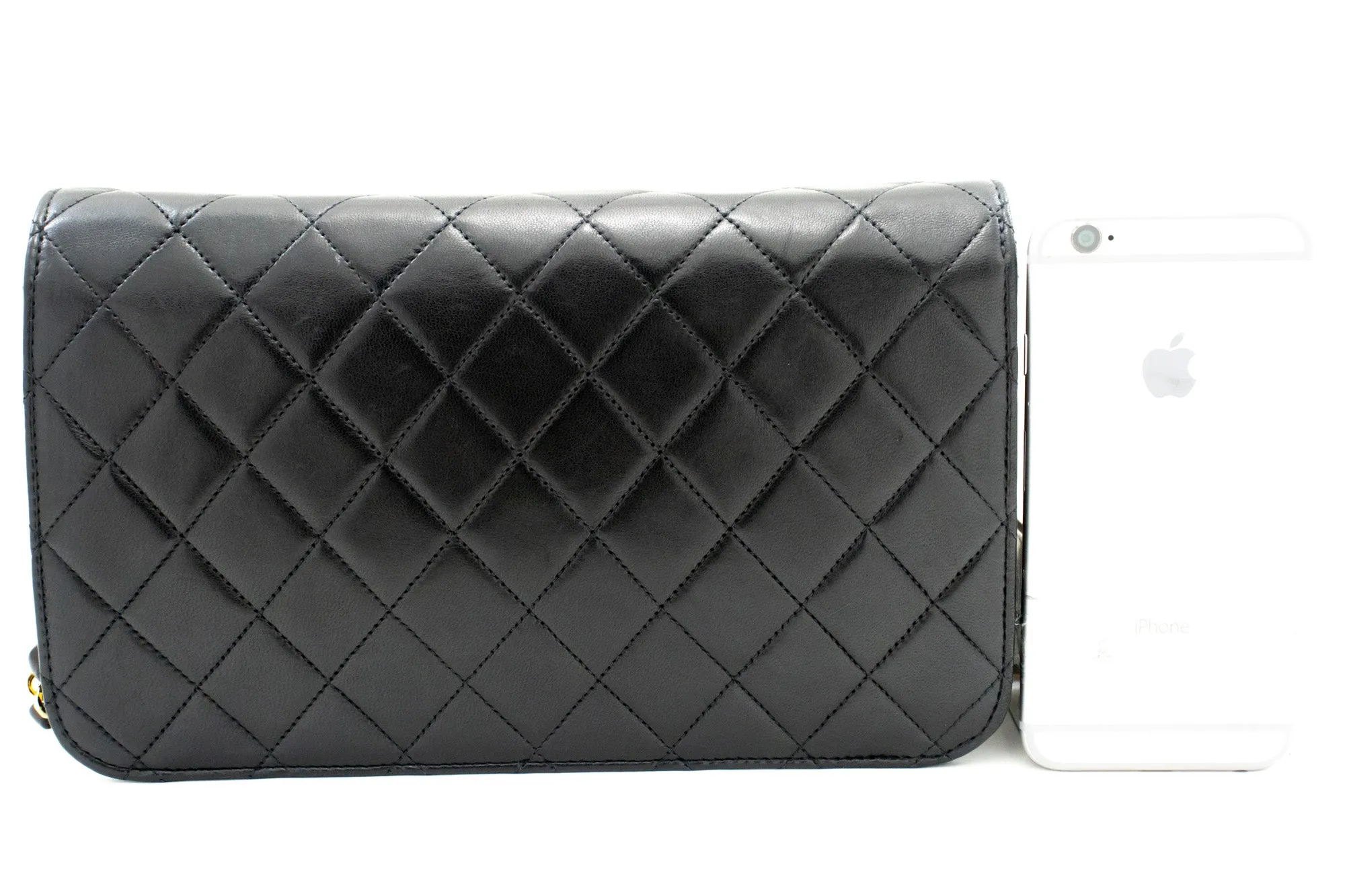CHANEL Full Flap Chain Shoulder Bag Clutch Black Quilted Lambskin L45