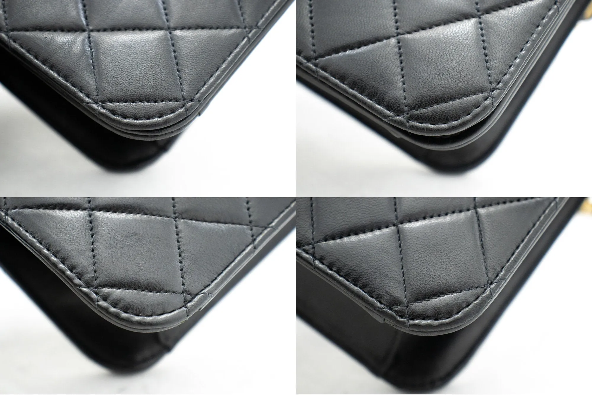 CHANEL Full Flap Chain Shoulder Bag Clutch Black Quilted Lambskin L45