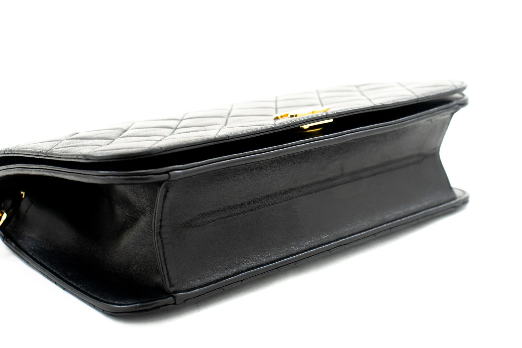 CHANEL Full Flap Chain Shoulder Bag Clutch Black Quilted Lambskin L45