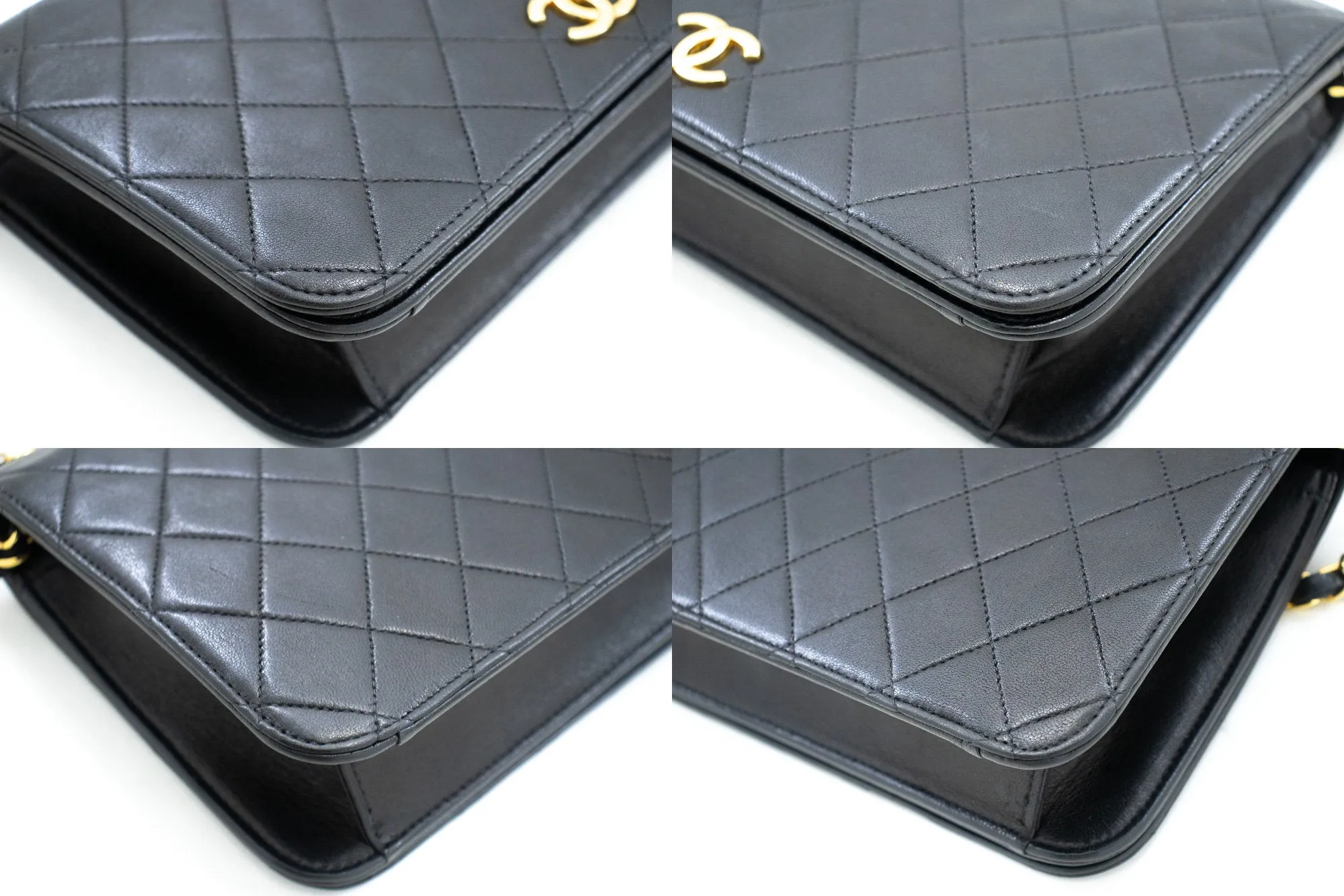 CHANEL Full Flap Chain Shoulder Bag Clutch Black Quilted Lambskin m06