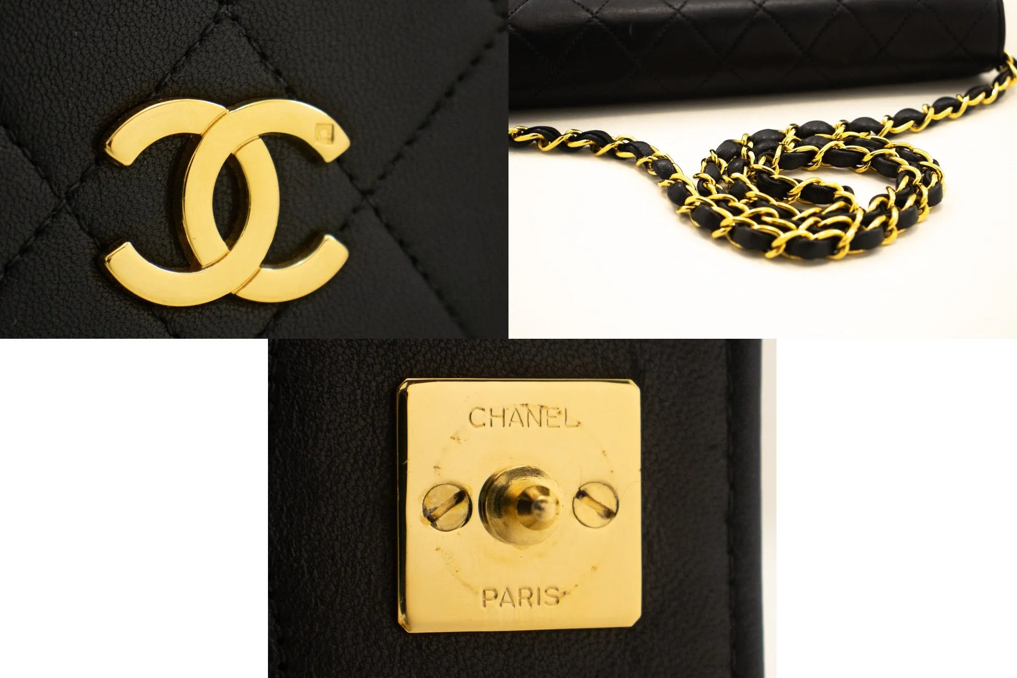CHANEL Full Flap Chain Shoulder Bag Clutch Black Quilted Lambskin m06