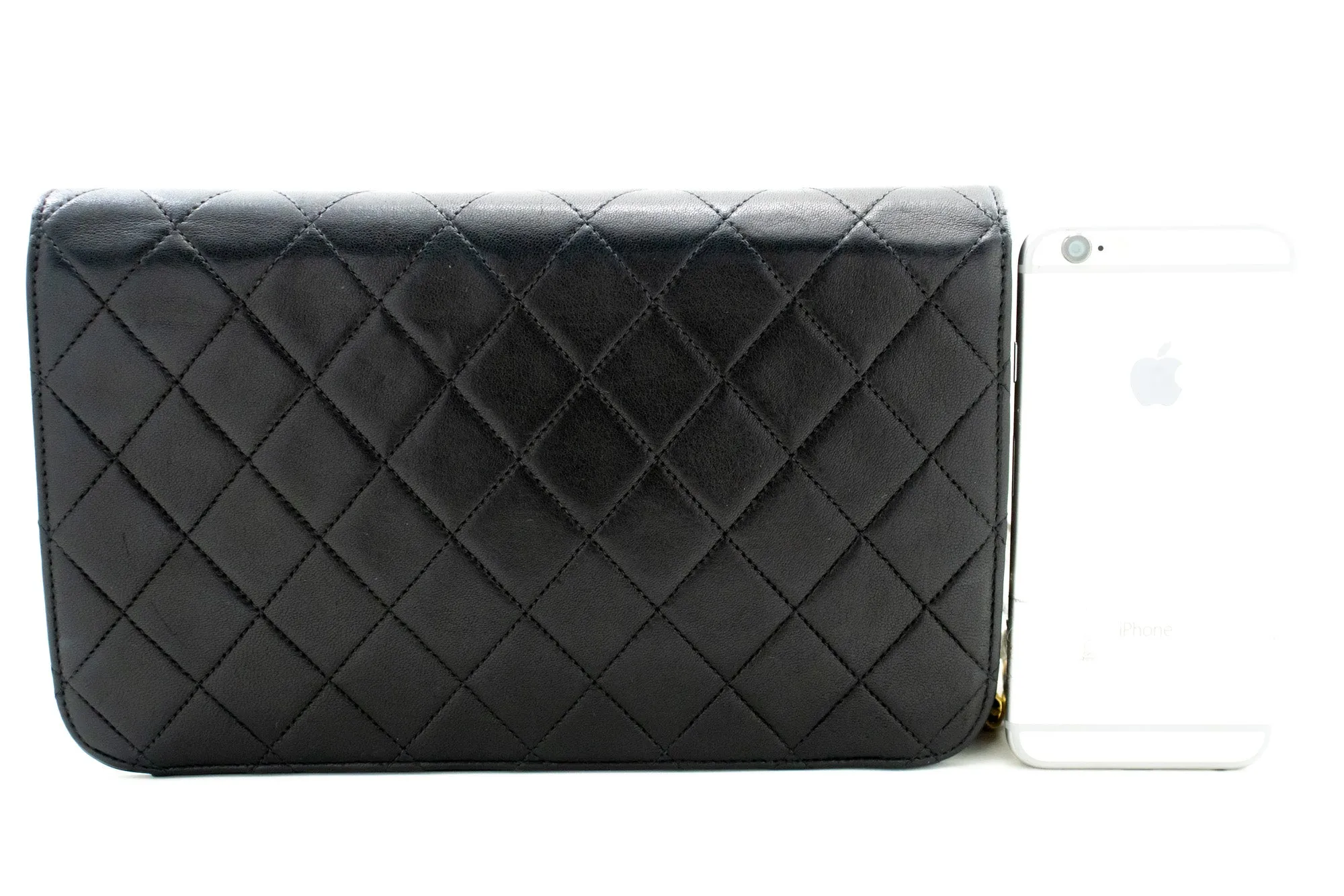 CHANEL Full Flap Chain Shoulder Bag Clutch Black Quilted Lambskin m06