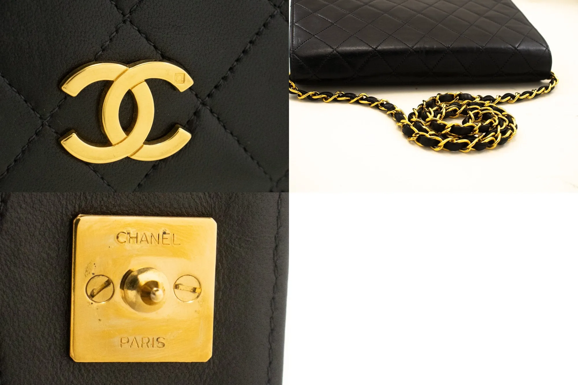 CHANEL Full Flap Chain Shoulder Bag Clutch Black Quilted Lambskin m62