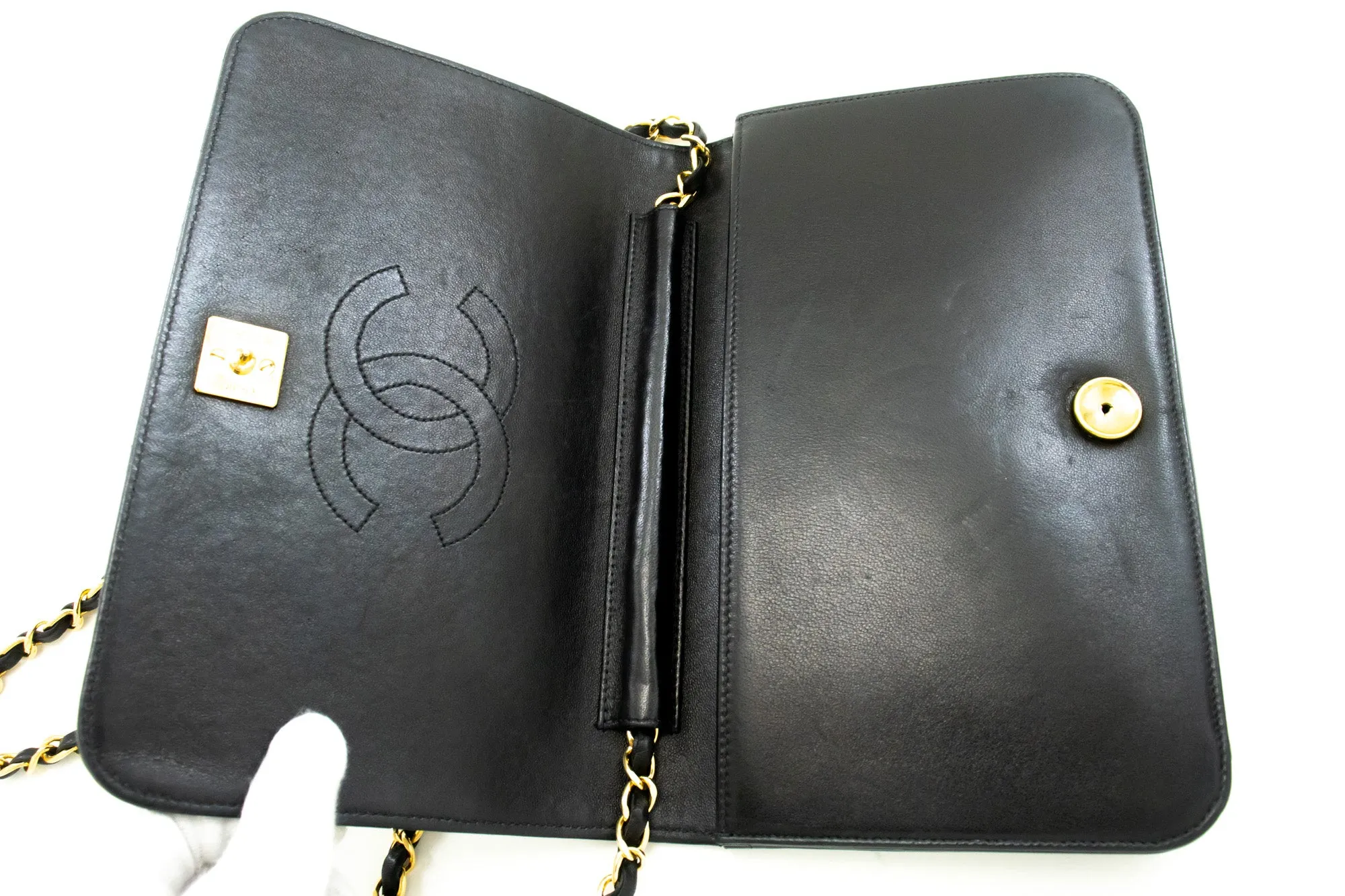 CHANEL Full Flap Chain Shoulder Bag Clutch Black Quilted Lambskin m62