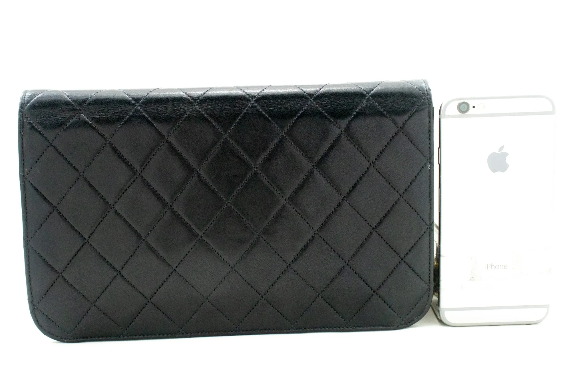 CHANEL Full Flap Chain Shoulder Bag Clutch Black Quilted Lambskin m62