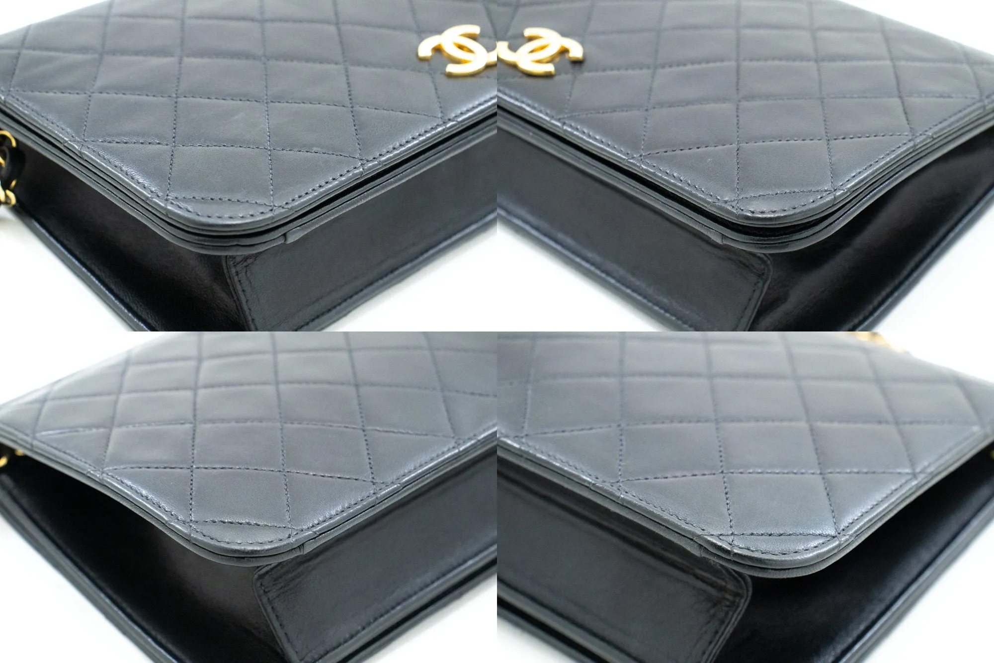 CHANEL Full Flap Chain Shoulder Bag Clutch Black Quilted Lambskin m62