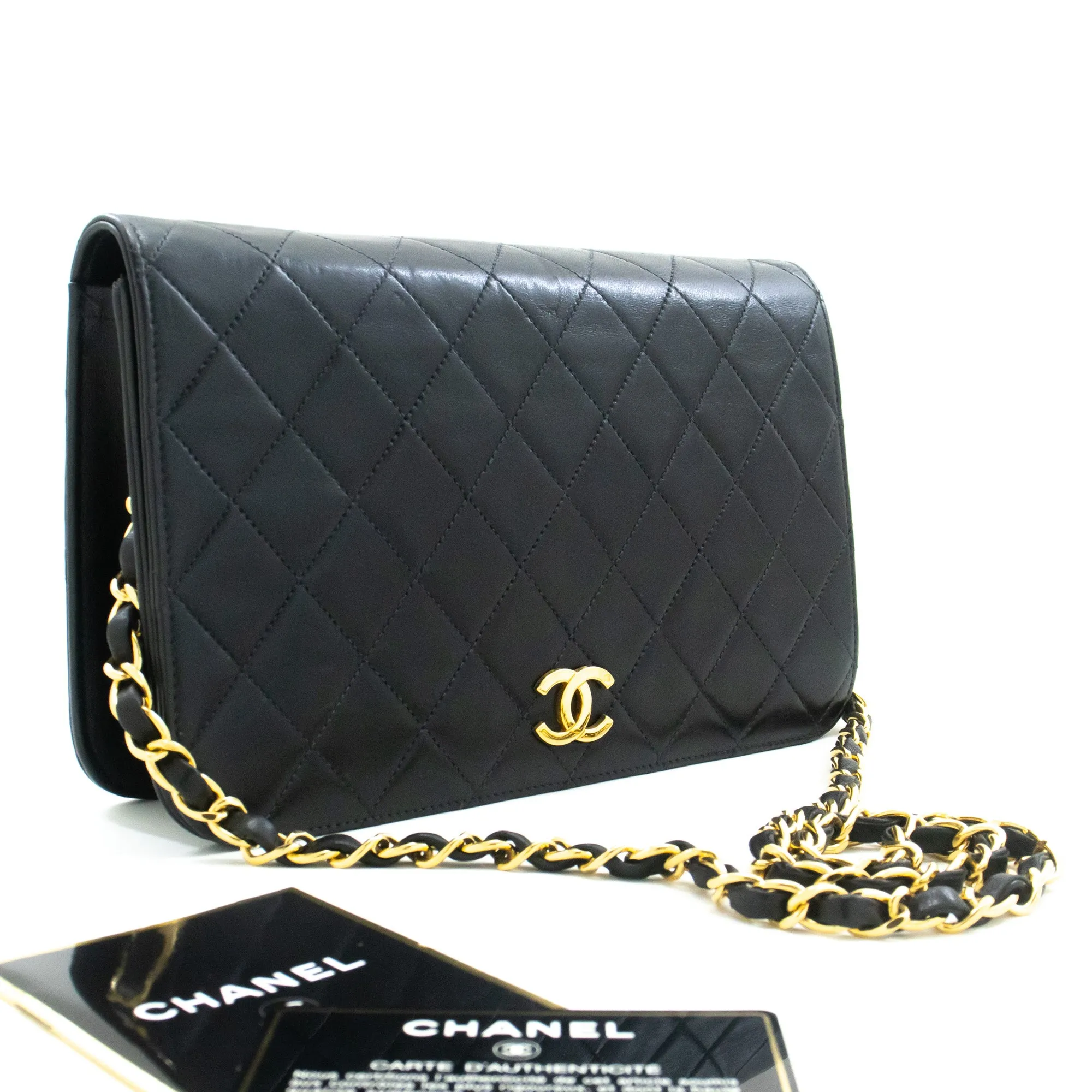CHANEL Full Flap Chain Shoulder Bag Clutch Black Quilted Lambskin m62