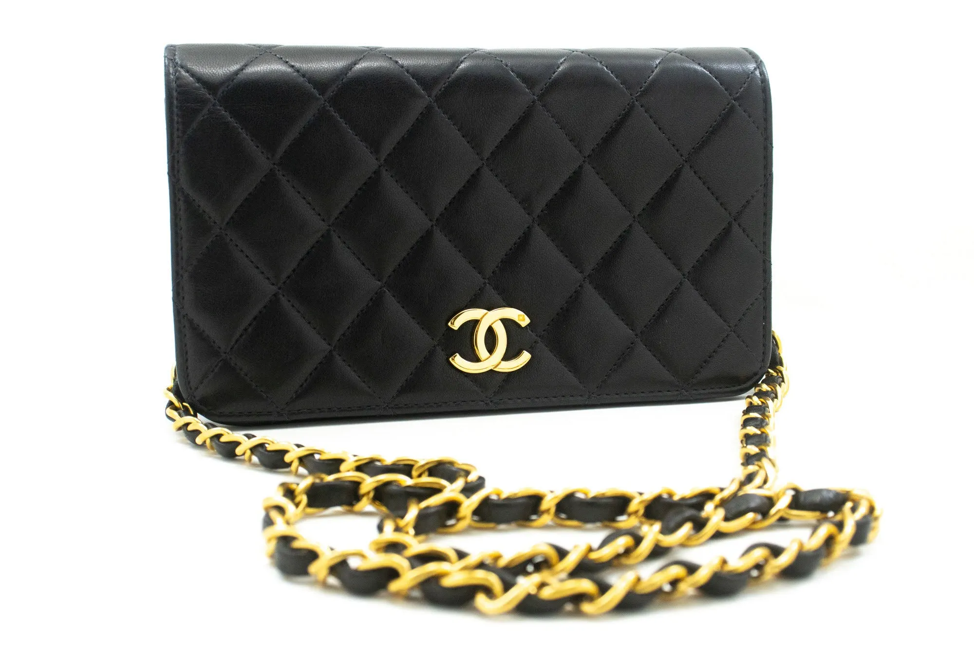 CHANEL Full Flap Chain Shoulder Bag Clutch Black Quilted Lambskin p01