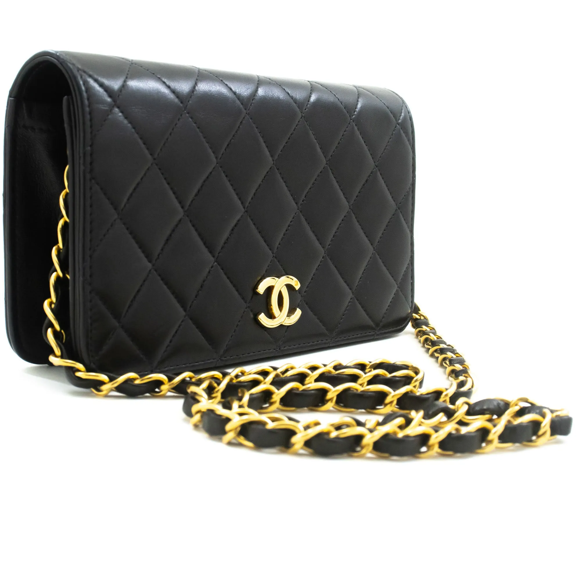 CHANEL Full Flap Chain Shoulder Bag Clutch Black Quilted Lambskin p01
