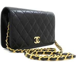 CHANEL Full Flap Chain Shoulder Bag Clutch Black Quilted Lambskin p01