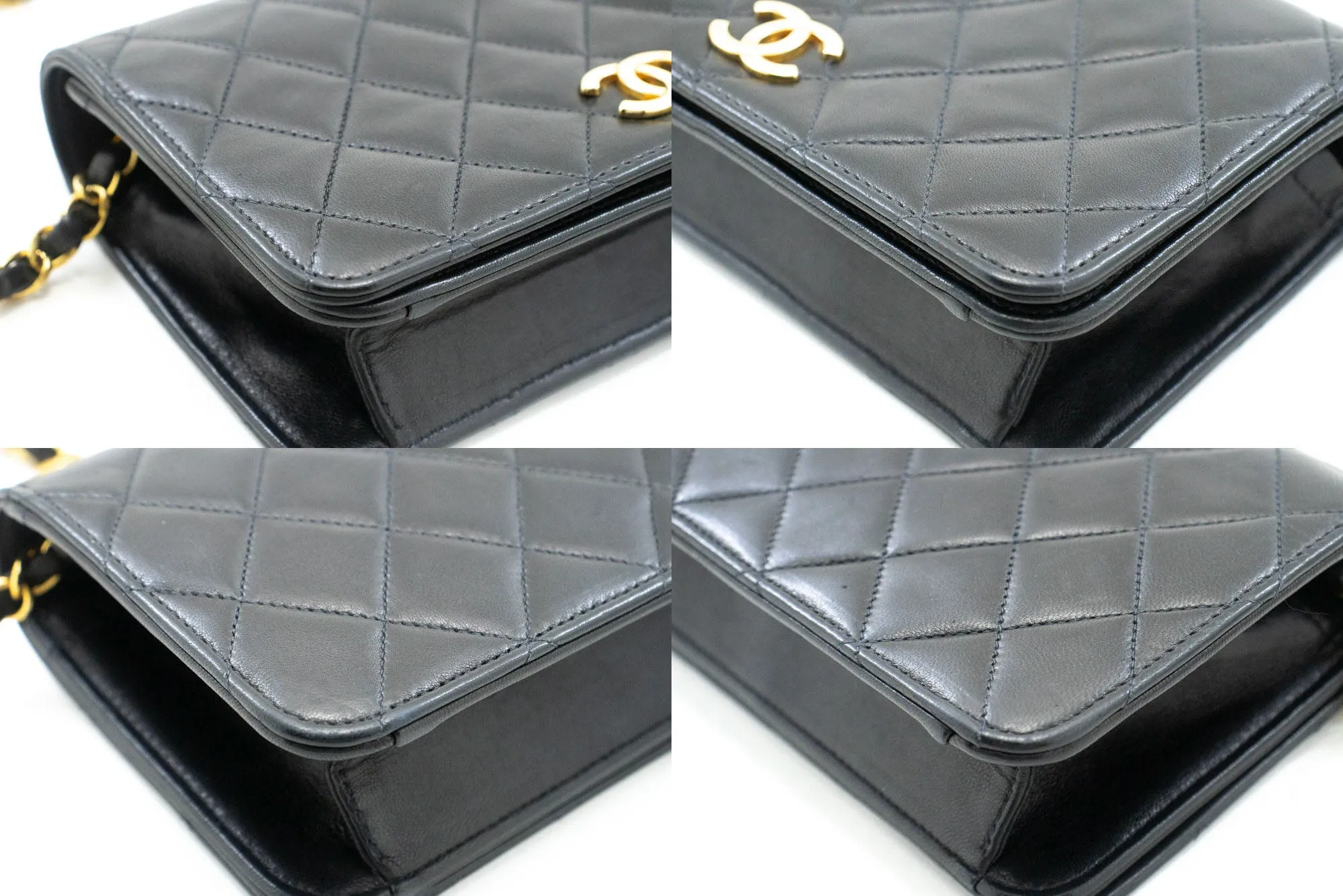 CHANEL Full Flap Chain Shoulder Bag Clutch Black Quilted Lambskin p01