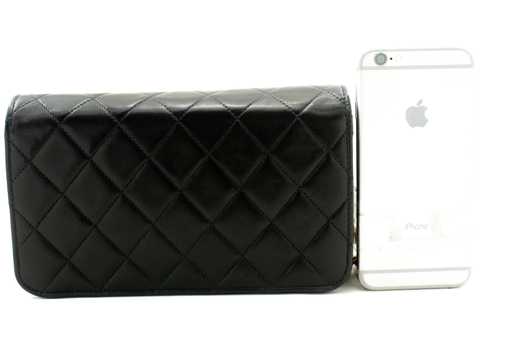 CHANEL Full Flap Chain Shoulder Bag Clutch Black Quilted Lambskin p01