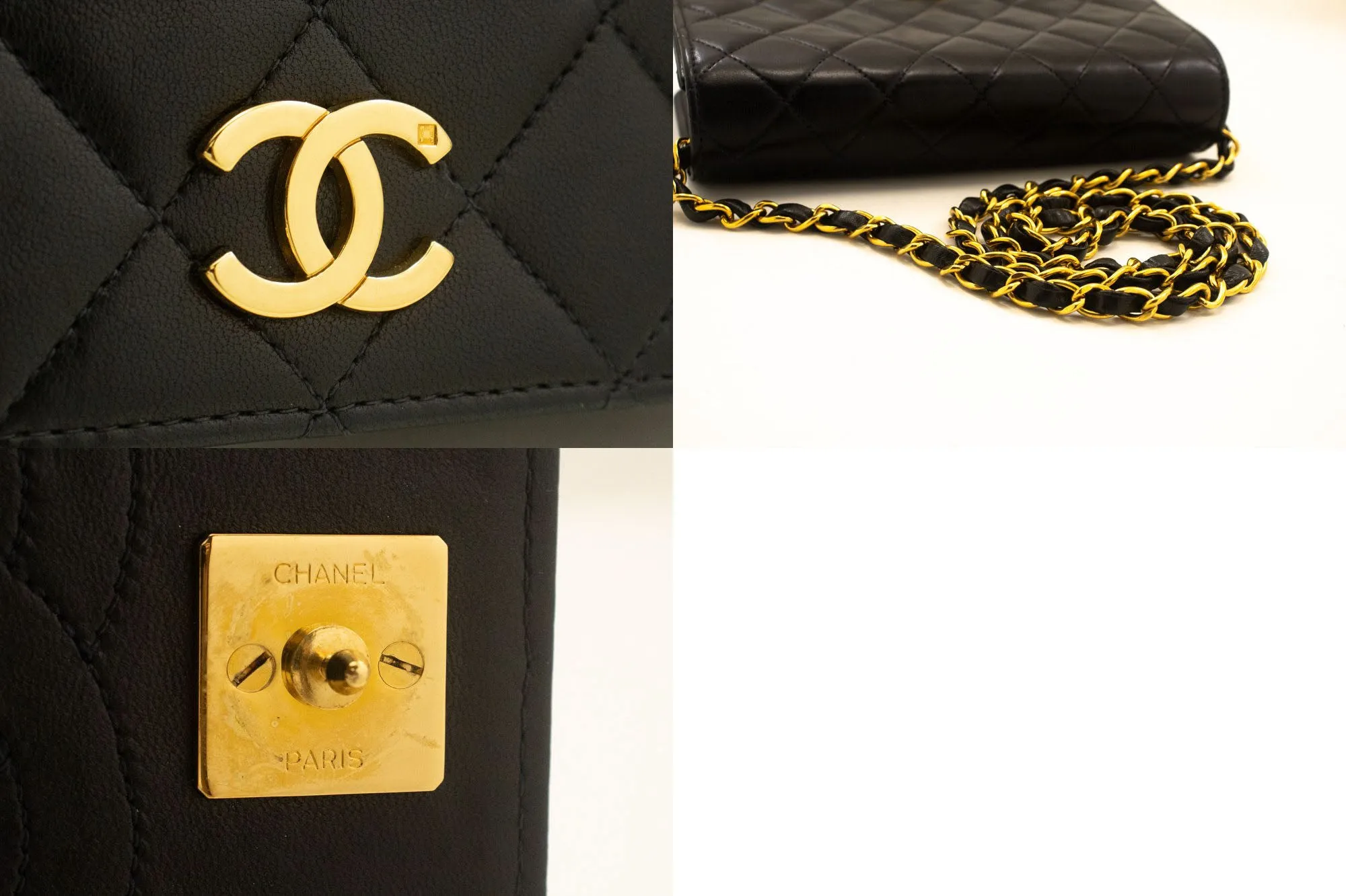 CHANEL Full Flap Chain Shoulder Bag Clutch Black Quilted Lambskin p01
