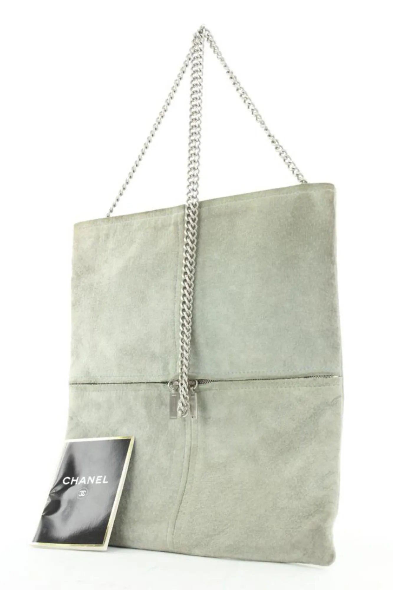 Chanel Grey Suede Flat Chain Crossbody Bag 1c815a