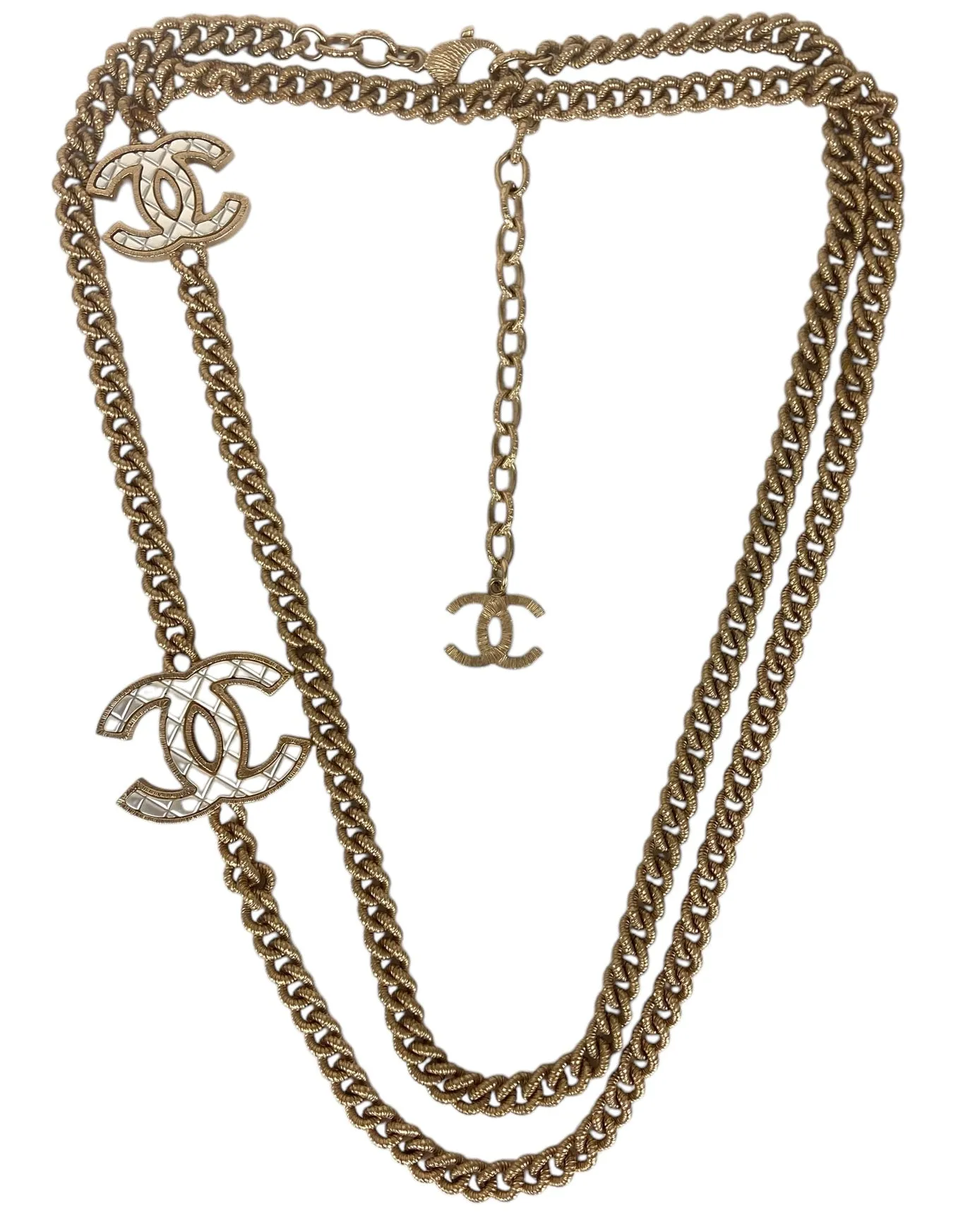 Chanel Metal Quilted CC Long Chain Necklace