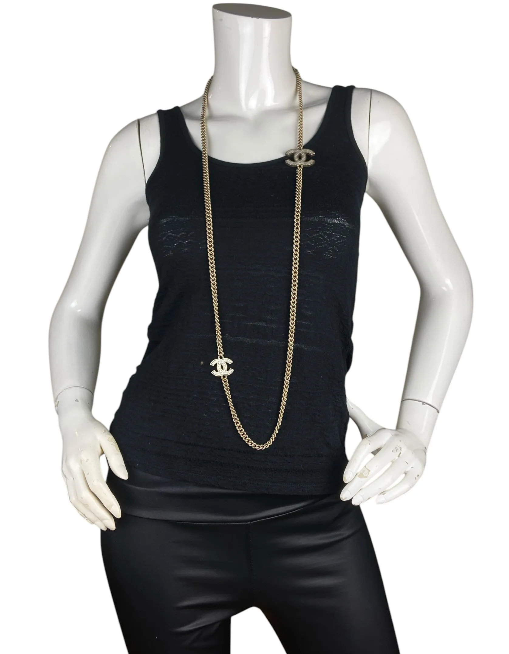 Chanel Metal Quilted CC Long Chain Necklace