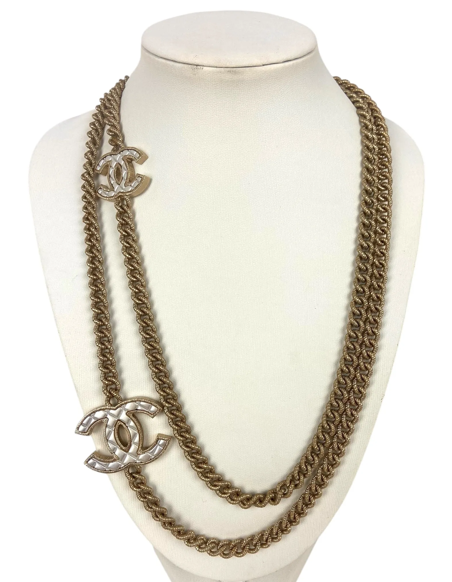 Chanel Metal Quilted CC Long Chain Necklace