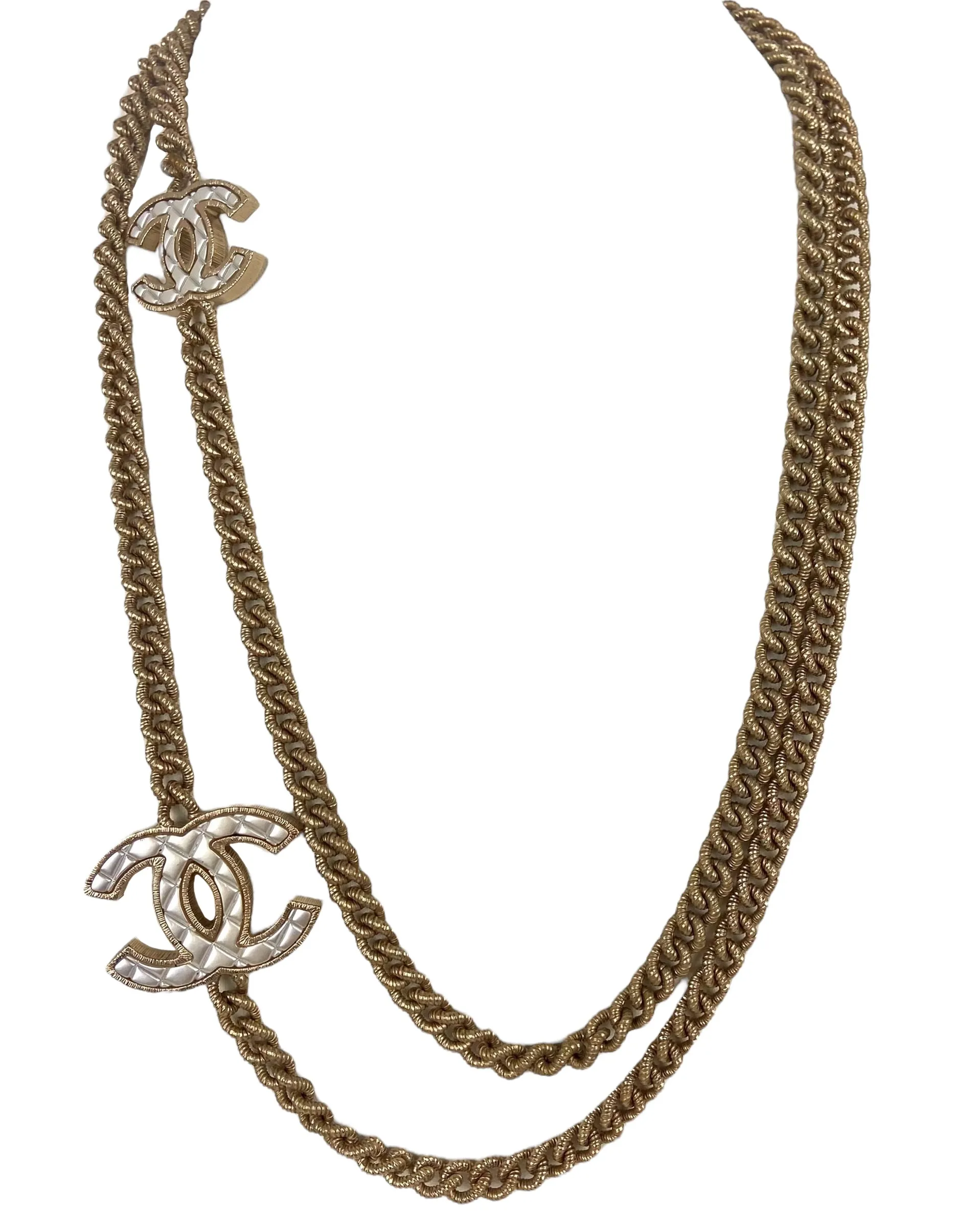 Chanel Metal Quilted CC Long Chain Necklace