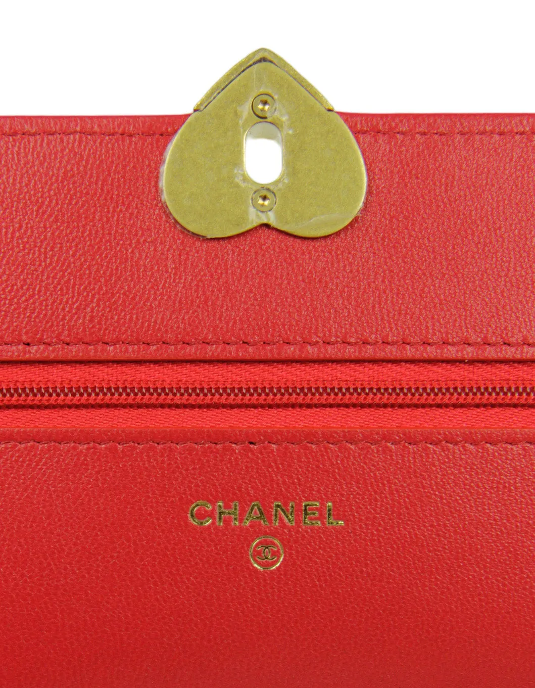 Chanel NEW Red Lambskin CC Heart WOC
