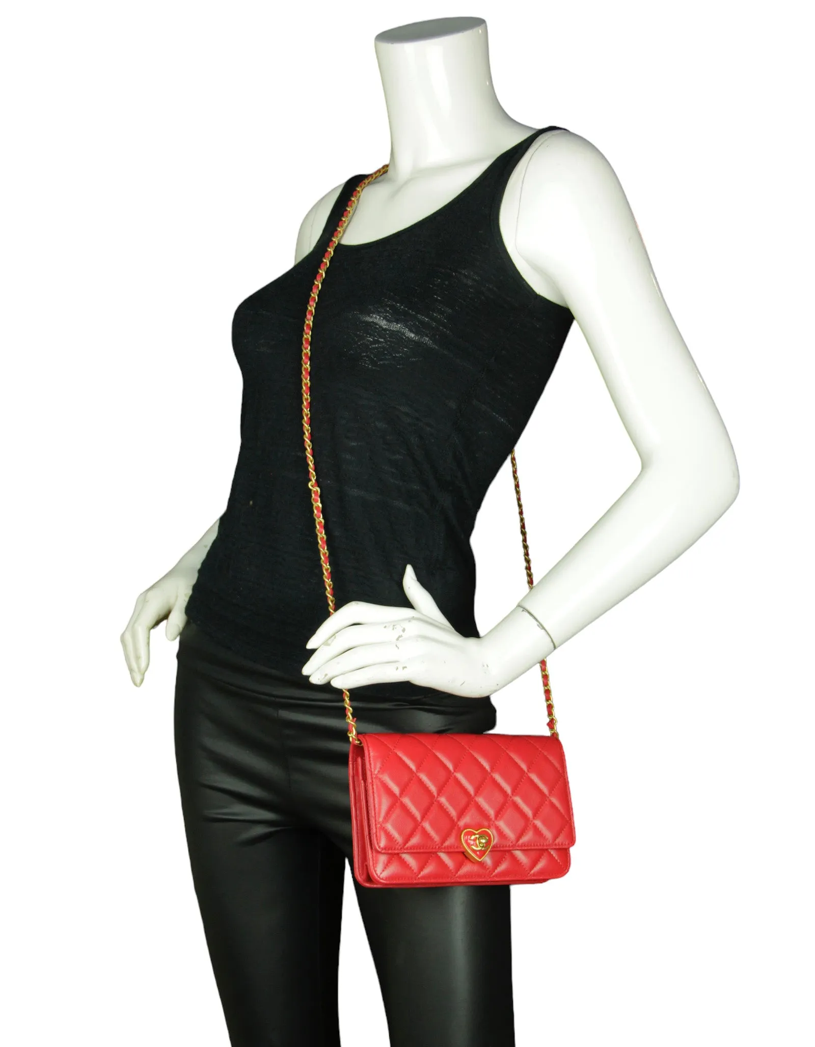 Chanel NEW Red Lambskin CC Heart WOC