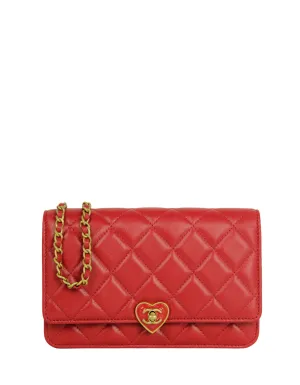 Chanel NEW Red Lambskin CC Heart WOC