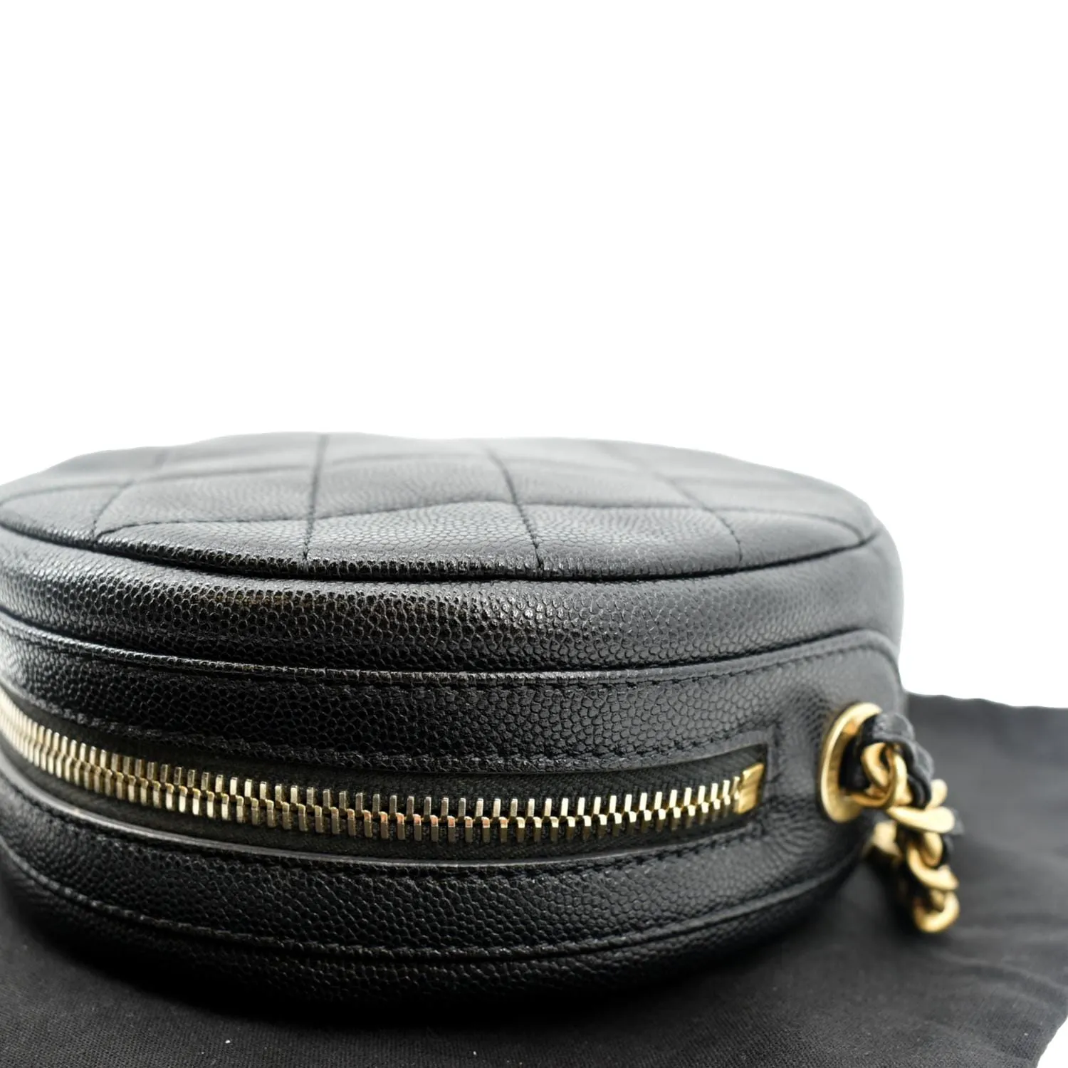 CHANEL Round Quilted Caviar Leather Clutch Crossbody Bag Black