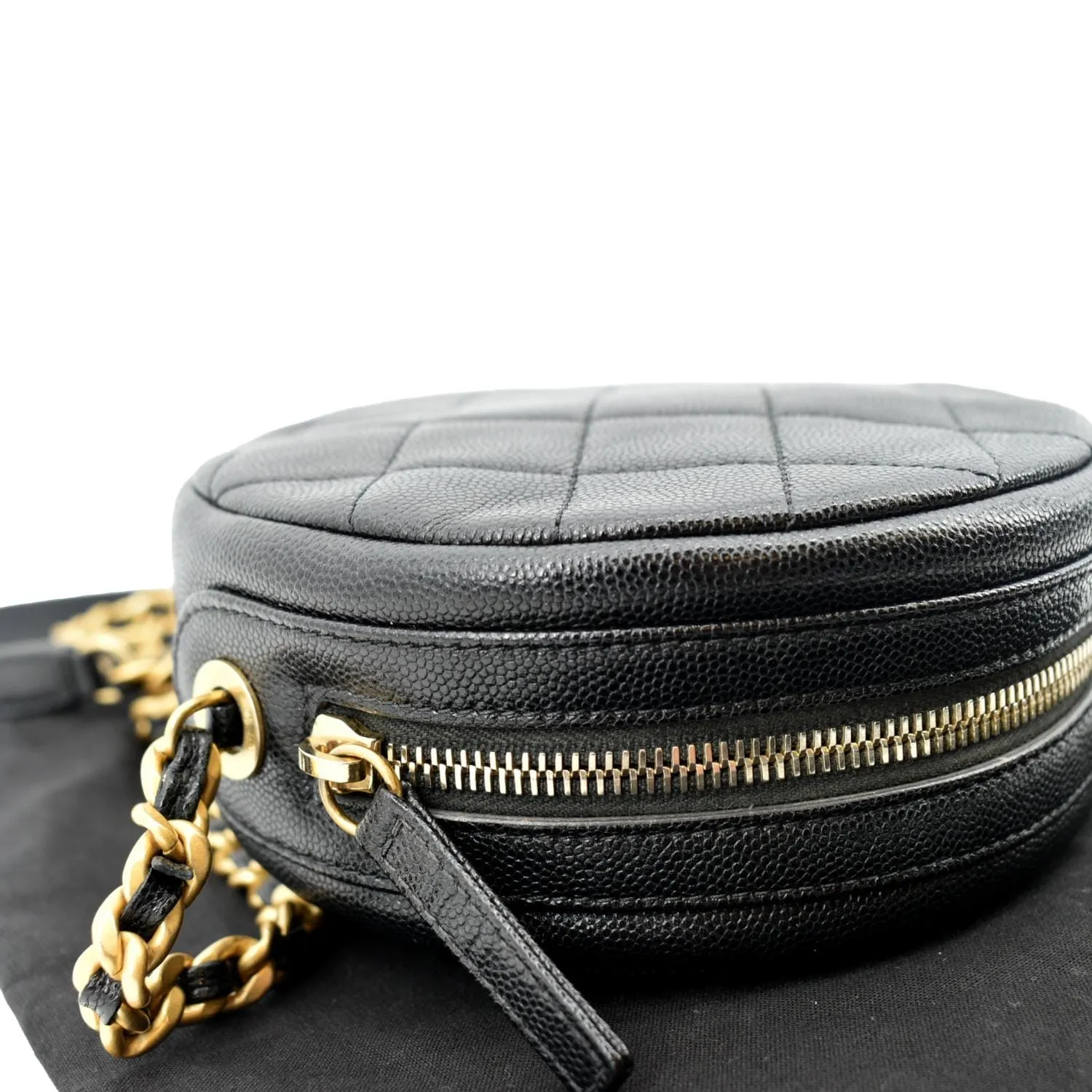 CHANEL Round Quilted Caviar Leather Clutch Crossbody Bag Black