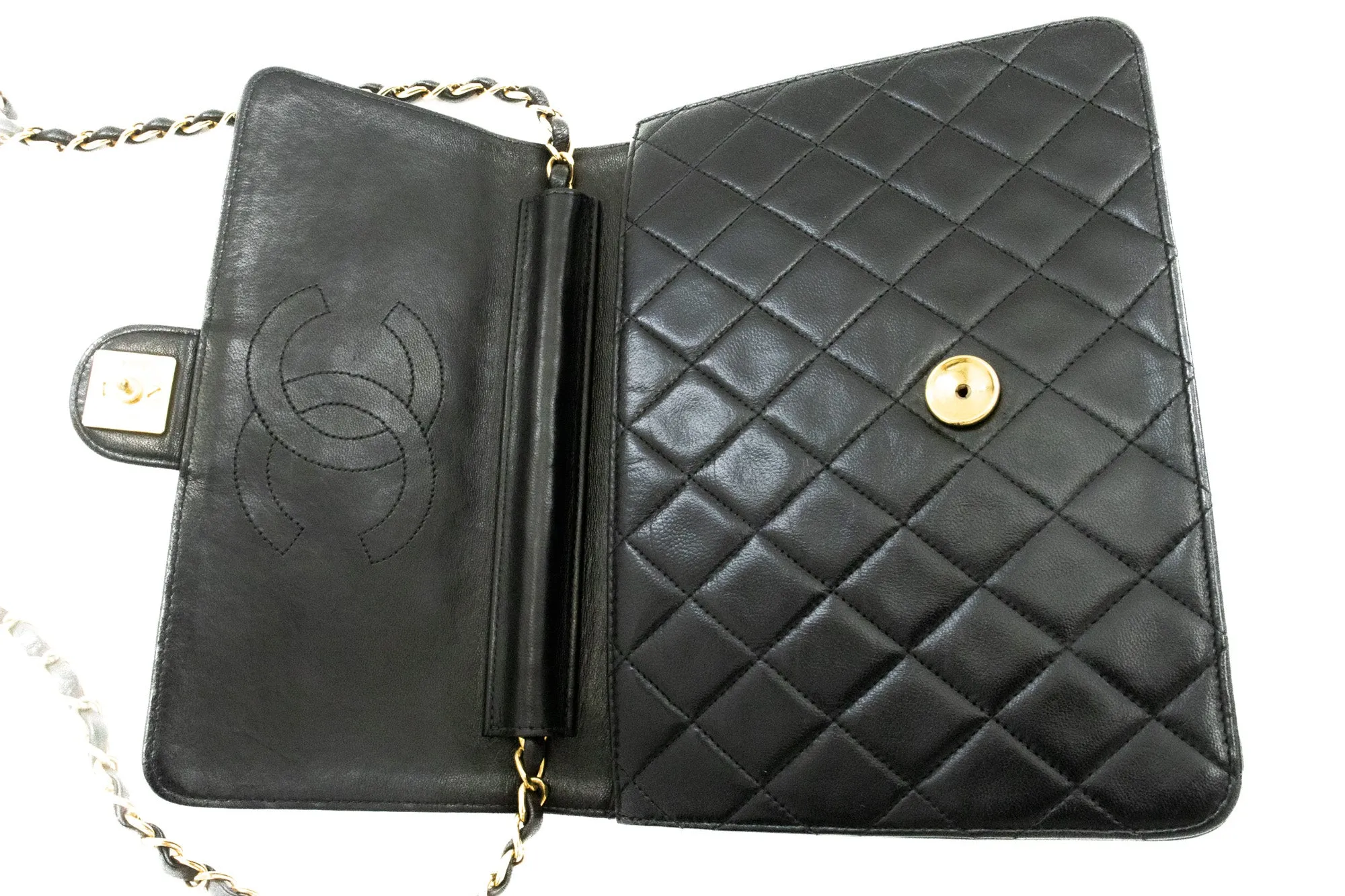 CHANEL Small Chain Shoulder Bag Clutch Black Quilted Flap Lambskin j60