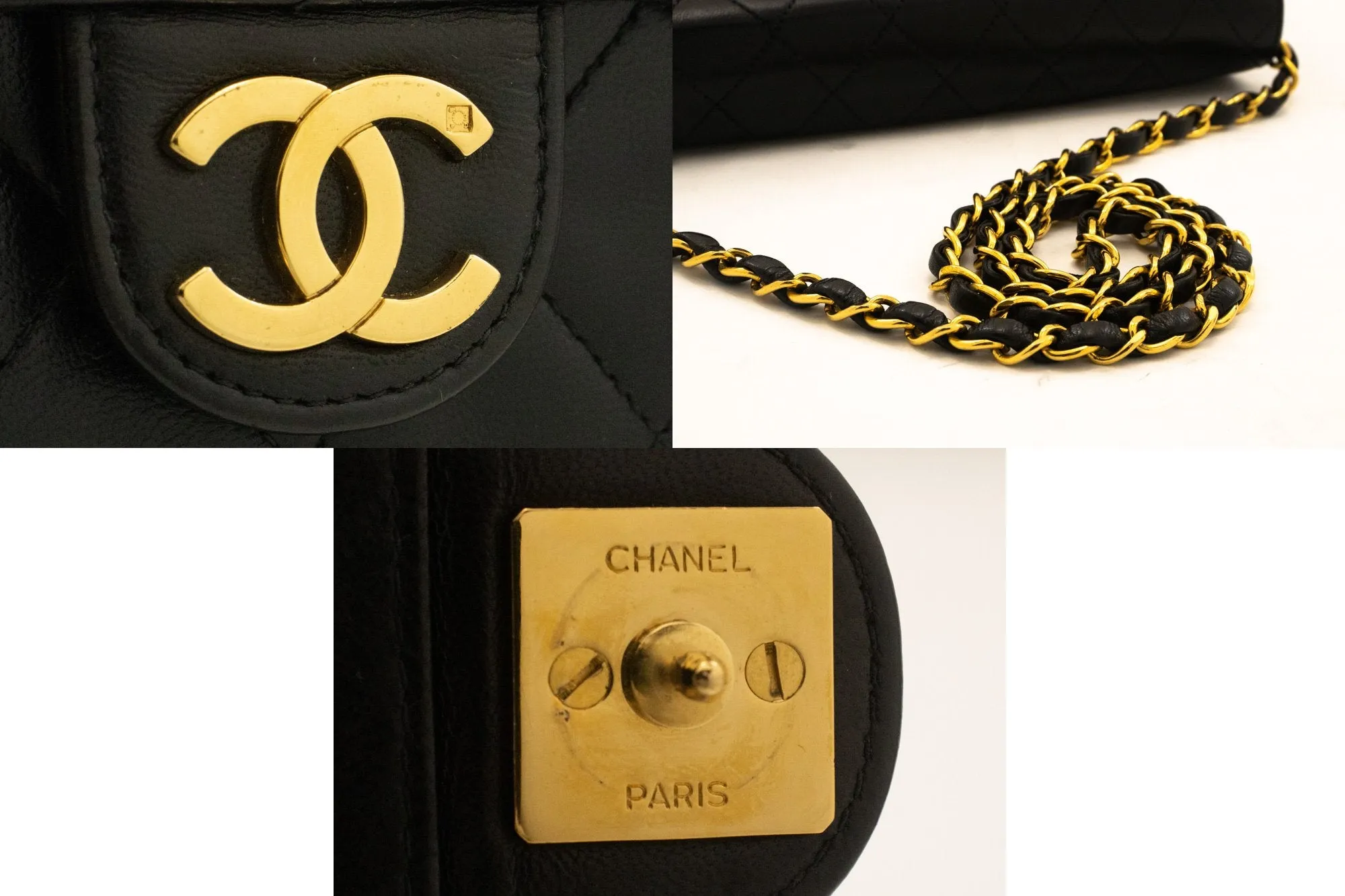 CHANEL Small Chain Shoulder Bag Clutch Black Quilted Flap Lambskin j60