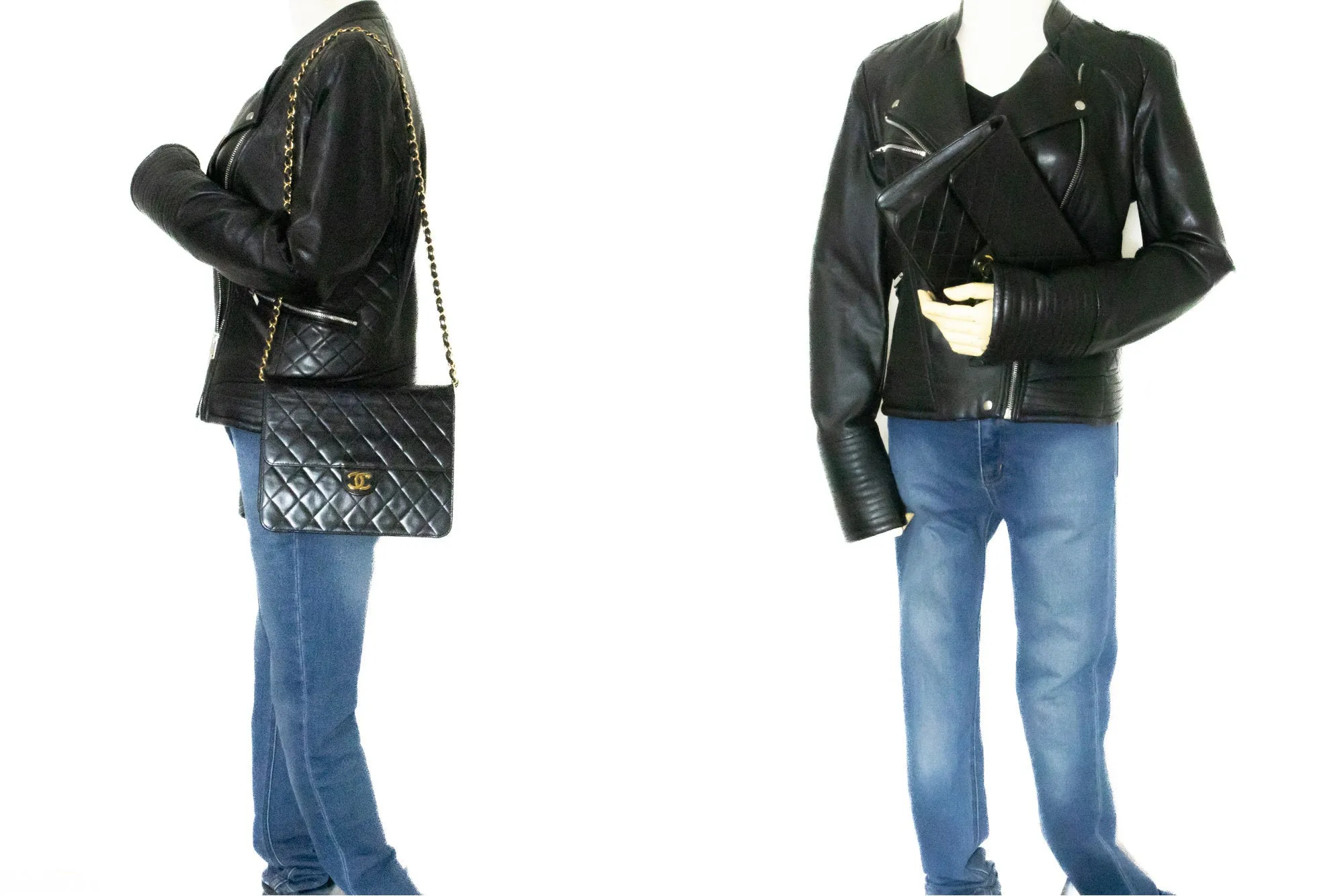 CHANEL Small Chain Shoulder Bag Clutch Black Quilted Flap Lambskin j60