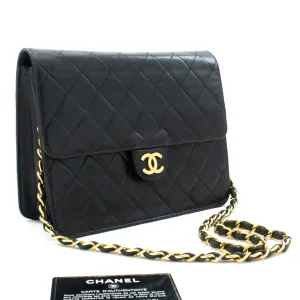 CHANEL Small Chain Shoulder Bag Clutch Black Quilted Flap Lambskin j60