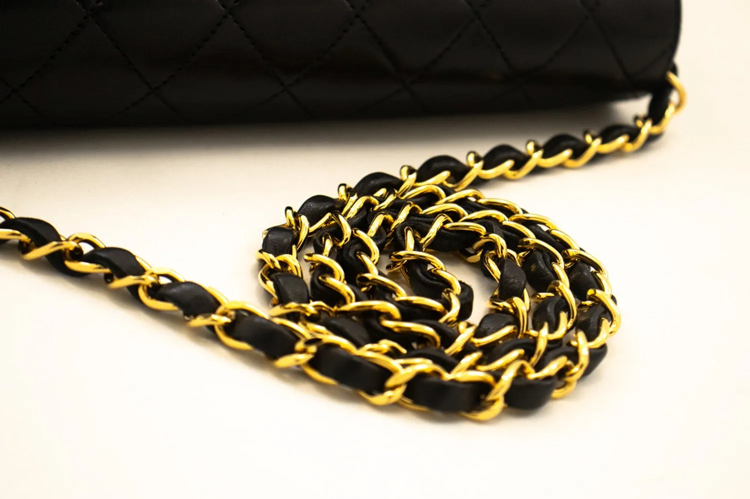 CHANEL Small Chain Shoulder Bag Clutch Black Quilted Flap Lambskin L54