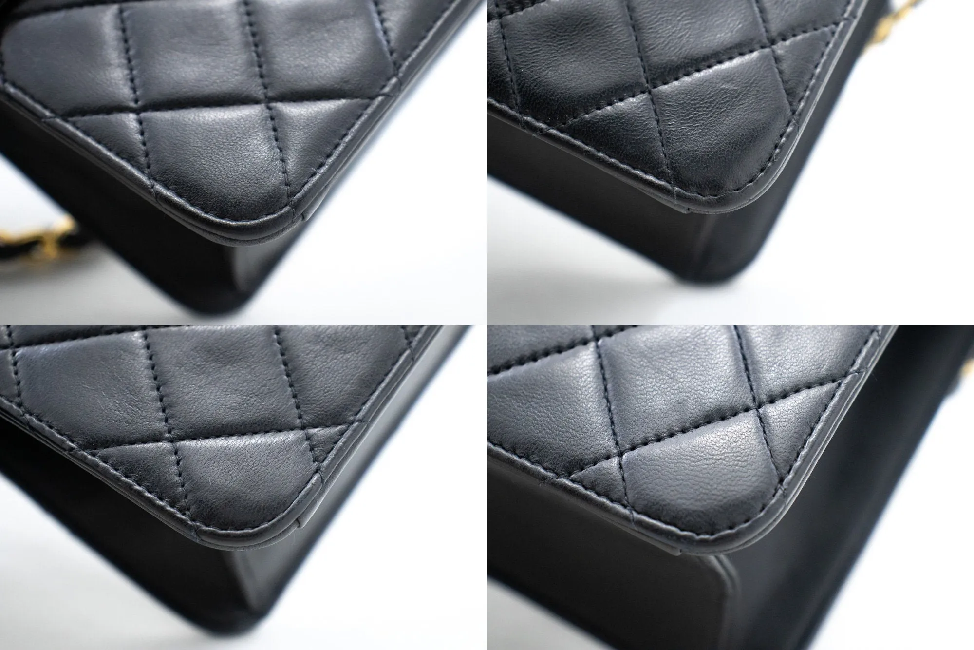 CHANEL Small Chain Shoulder Bag Clutch Black Quilted Flap Lambskin L54