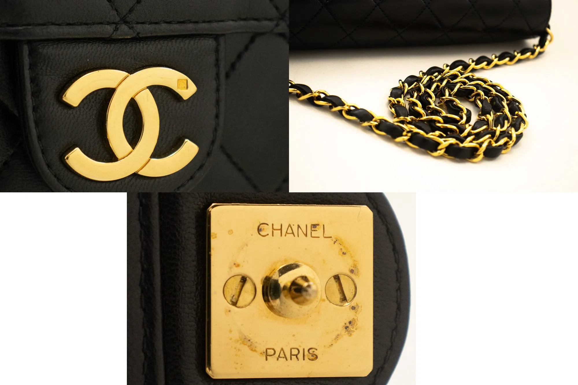 CHANEL Small Chain Shoulder Bag Clutch Black Quilted Flap Lambskin L54